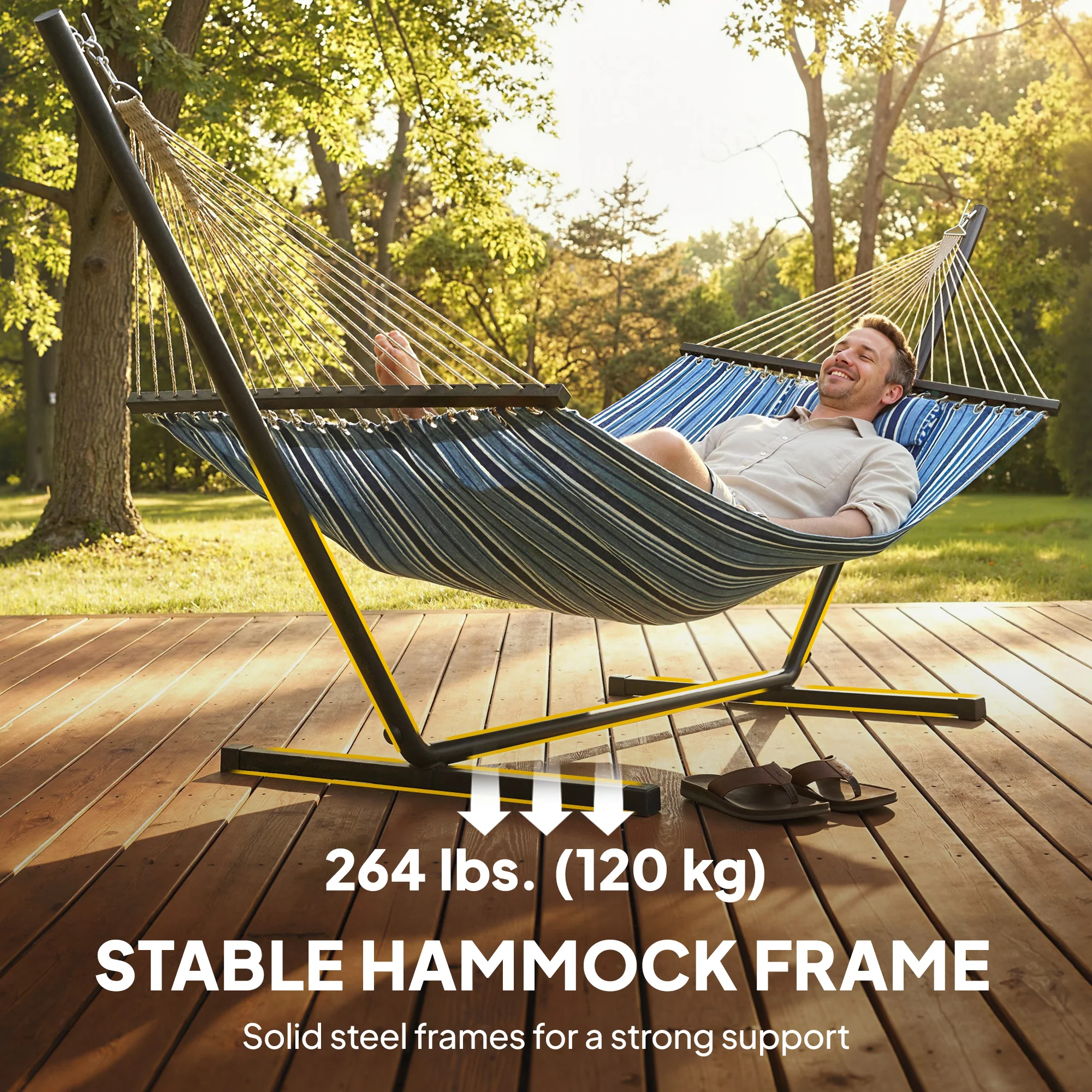 Outdoor Hammock with Stand, Detachable Pillow and Spreader Bars, Blue - Image 9