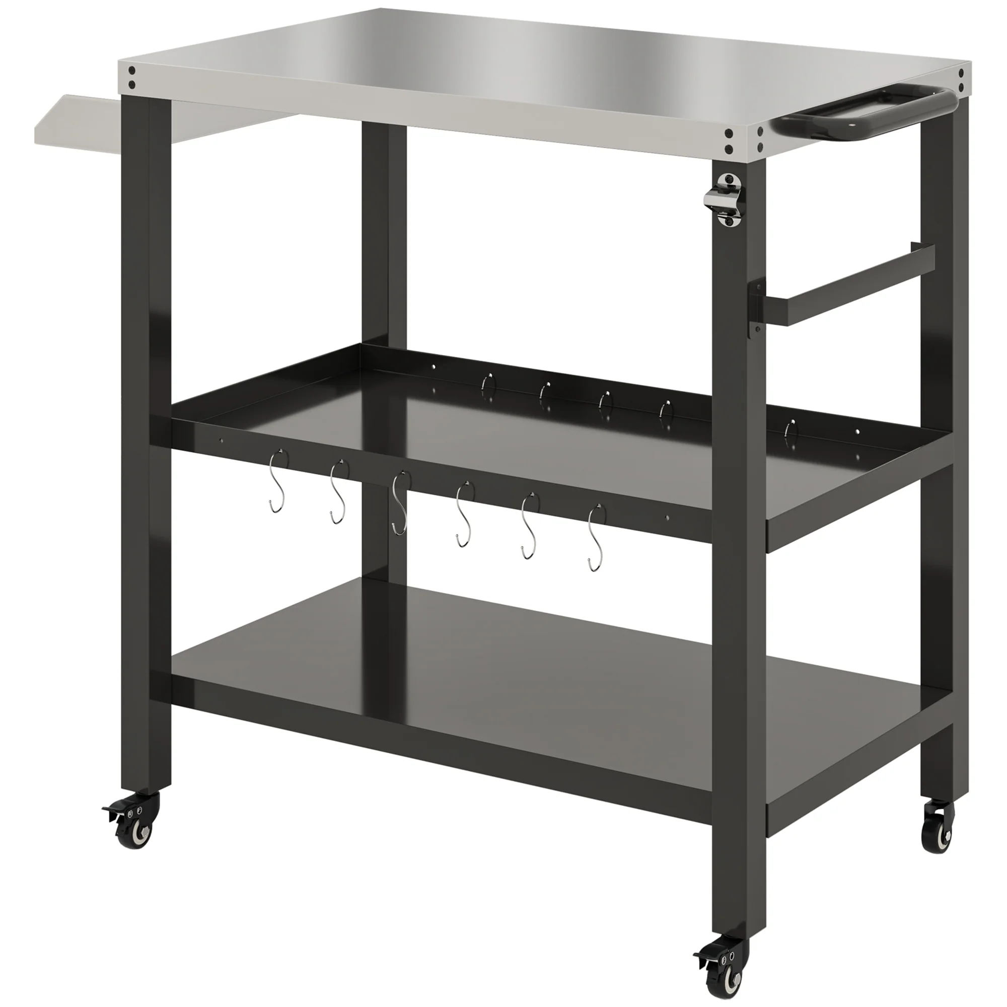 Three-Shelf Outdoor Kitchen Prep Station with Wheels, Black - Image 12