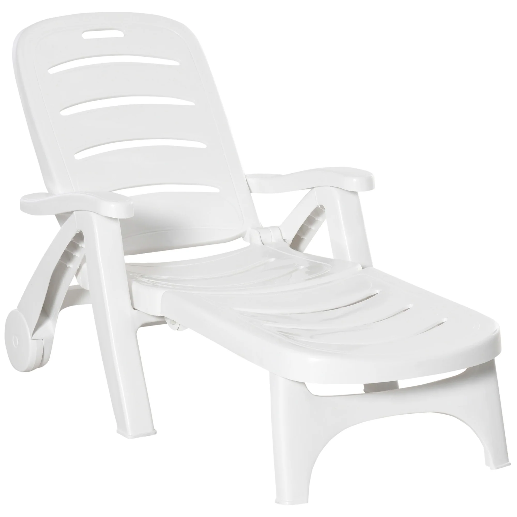 Outdoor Folding Chaise Lounge Chair with Wheels & 5 Level Adjustable Backrest, White