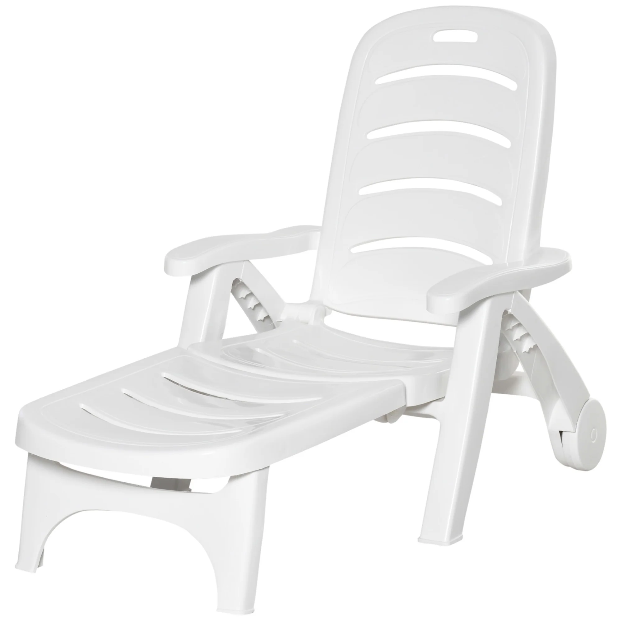 Outdoor Folding Chaise Lounge Chair with Wheels & 5 Level Adjustable Backrest, White - Image 2