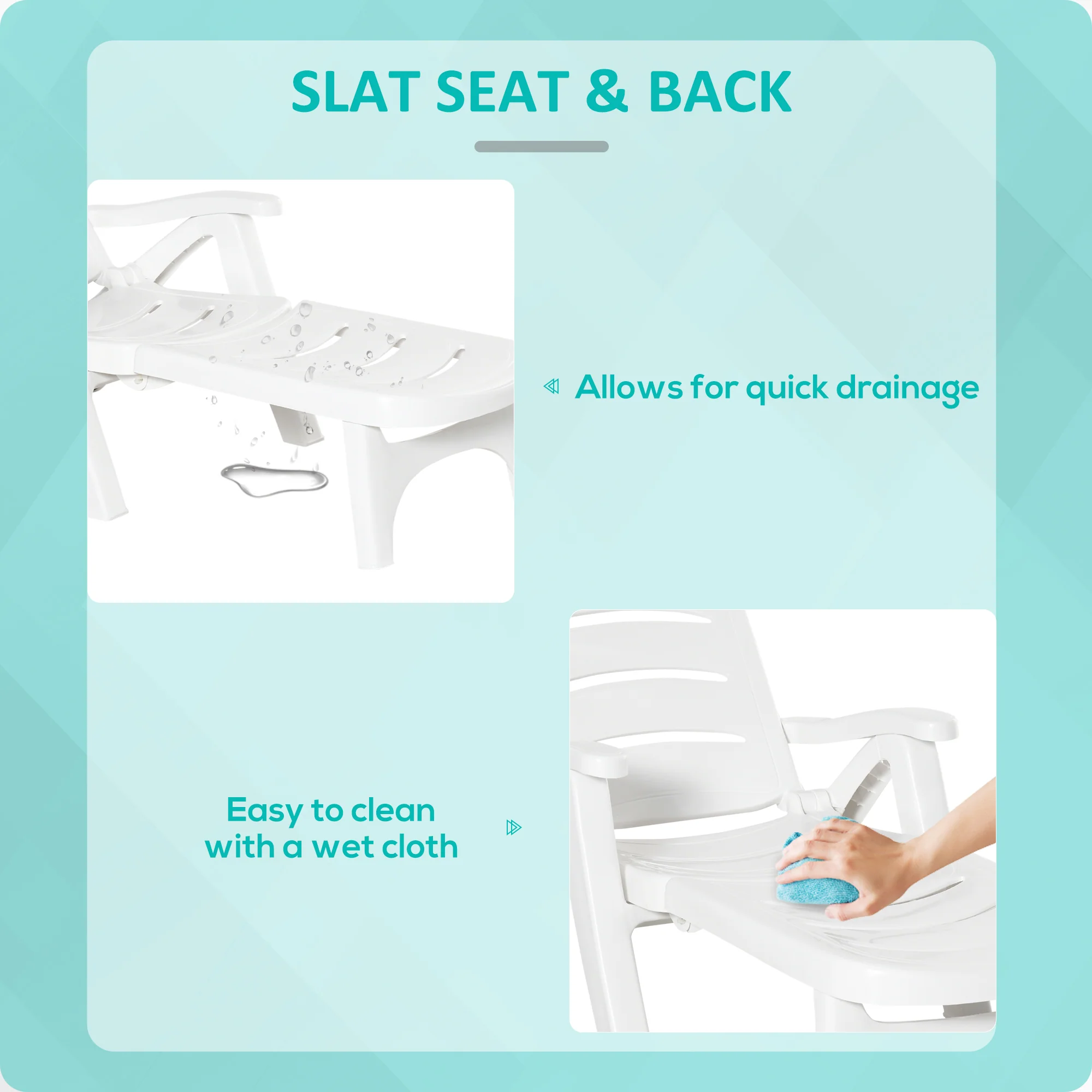 Outdoor Folding Chaise Lounge Chair with Wheels & 5 Level Adjustable Backrest, White - Image 8