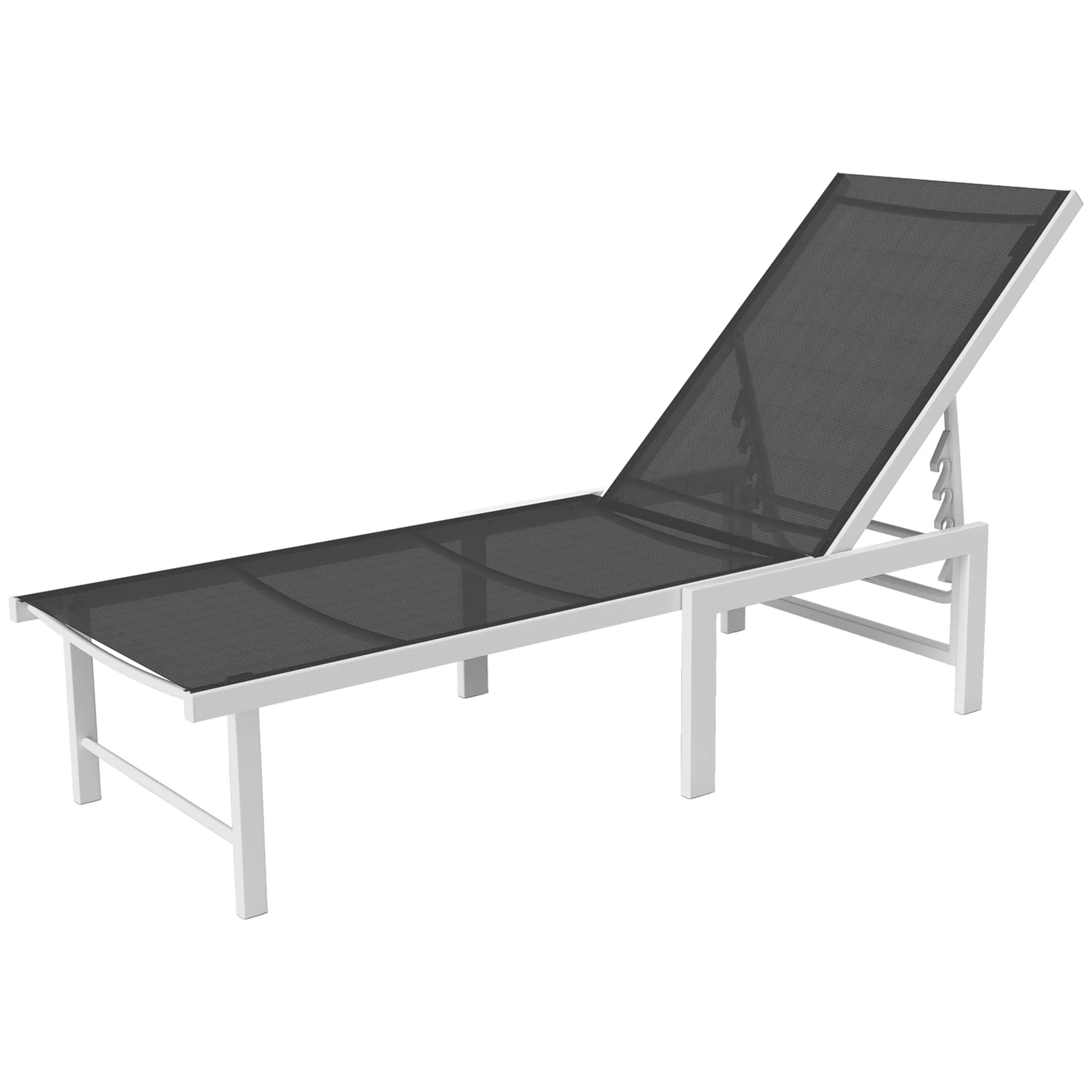 Reclining Outdoor Chaise Lounge Chair w/ 5-Level Adjustable Backrest & Mesh Seat, Grey - Image 2