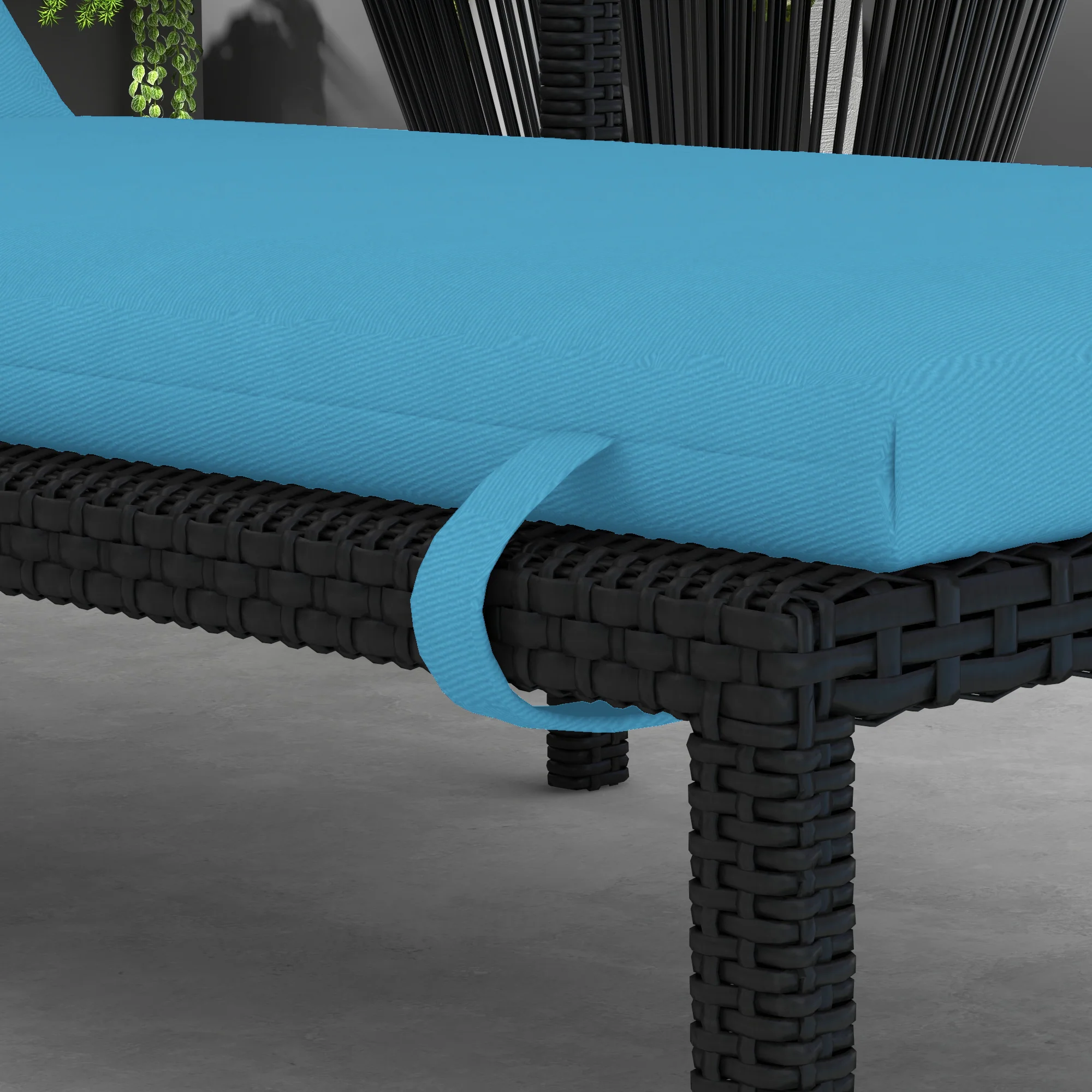 Patio Chaise Lounge Chair Cushion Replacement Lounger Pads w/ Headrest & Ties, Turquoise - Image 11