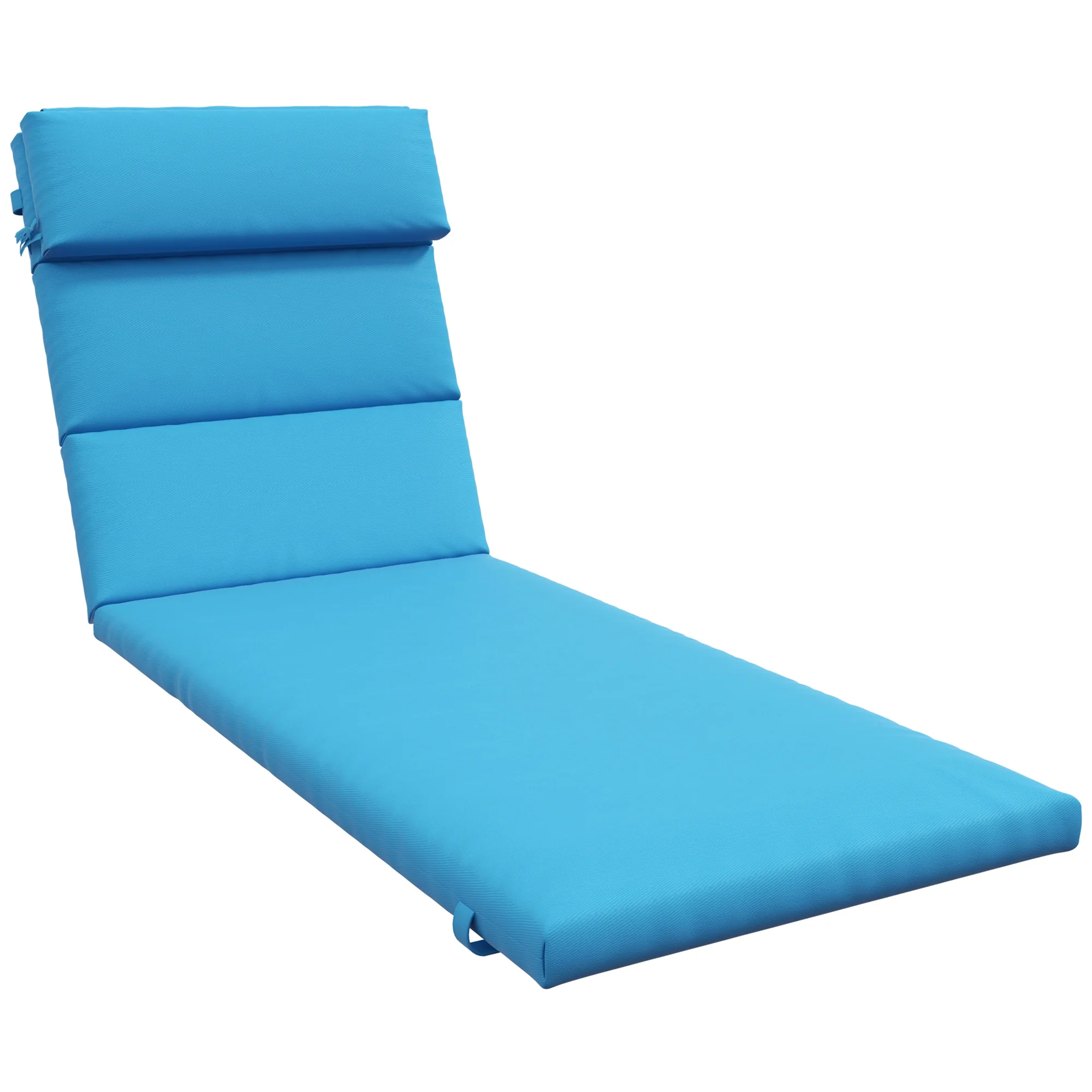 Patio Chaise Lounge Chair Cushion Replacement Lounger Pads w/ Headrest & Ties, Turquoise - Image 12