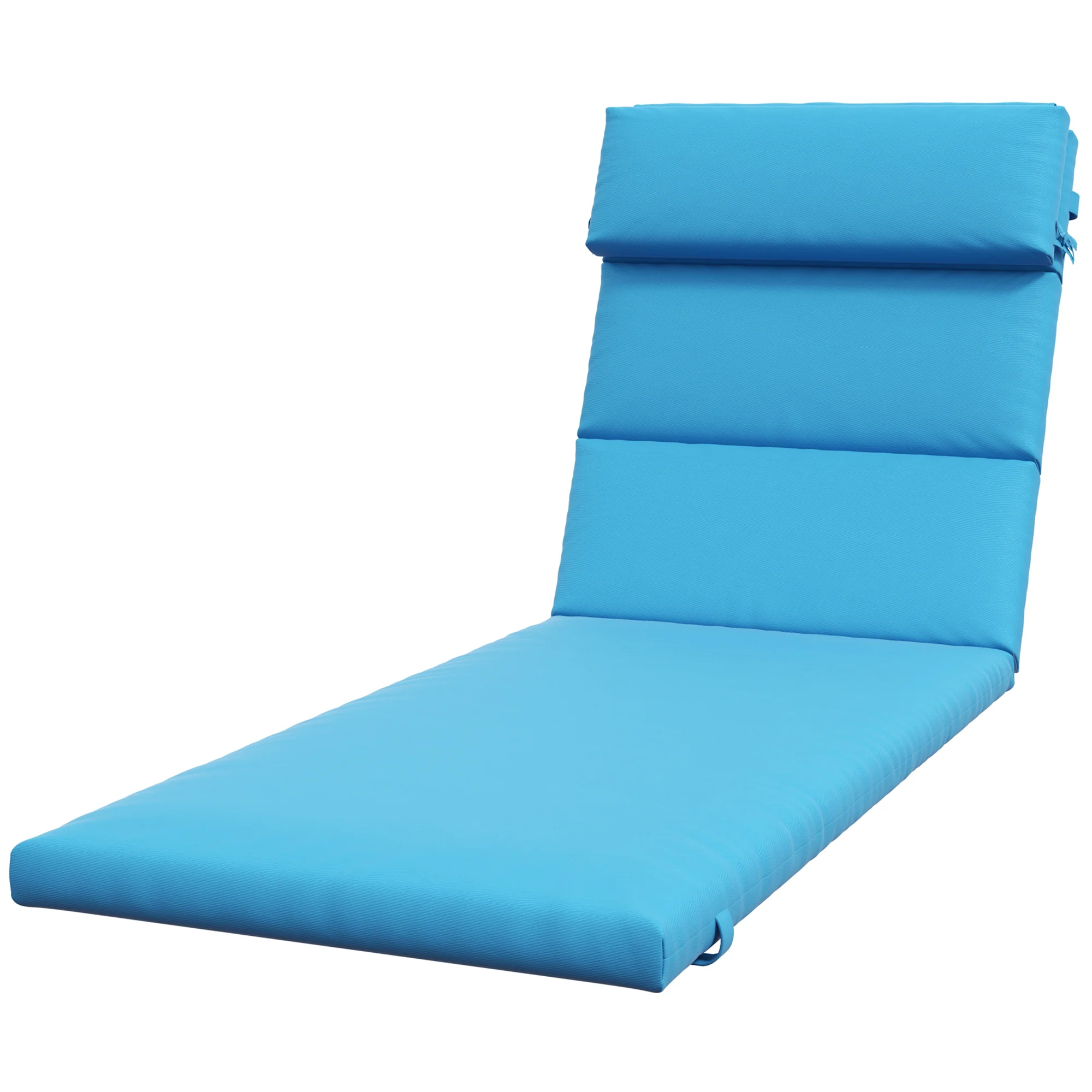 Patio Chaise Lounge Chair Cushion Replacement Lounger Pads w/ Headrest & Ties, Turquoise - Image 2