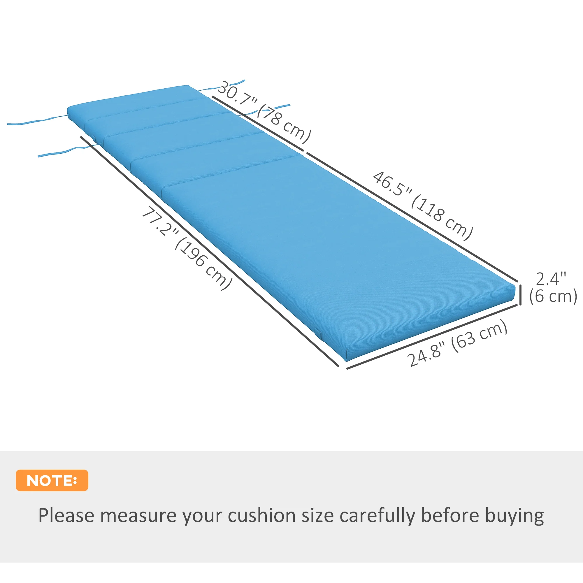 Patio Chaise Lounge Chair Cushion Replacement Lounger Pads w/ Headrest & Ties, Turquoise - Image 5
