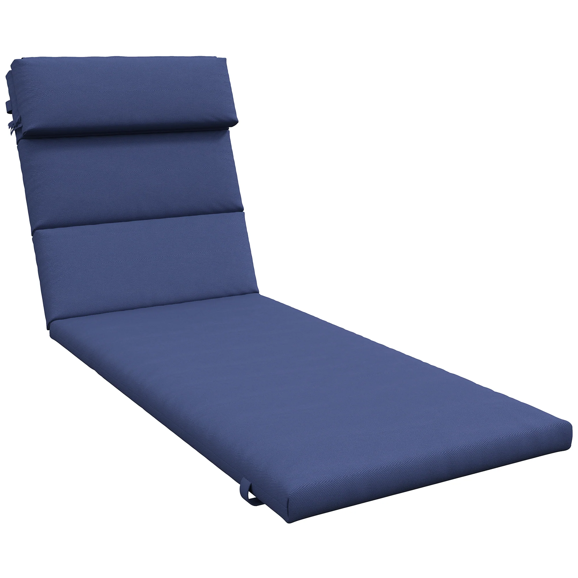 Patio Chaise Lounge Chair Cushion Replacement Lounger Pads w/ Headrest & Ties, Dark Blue