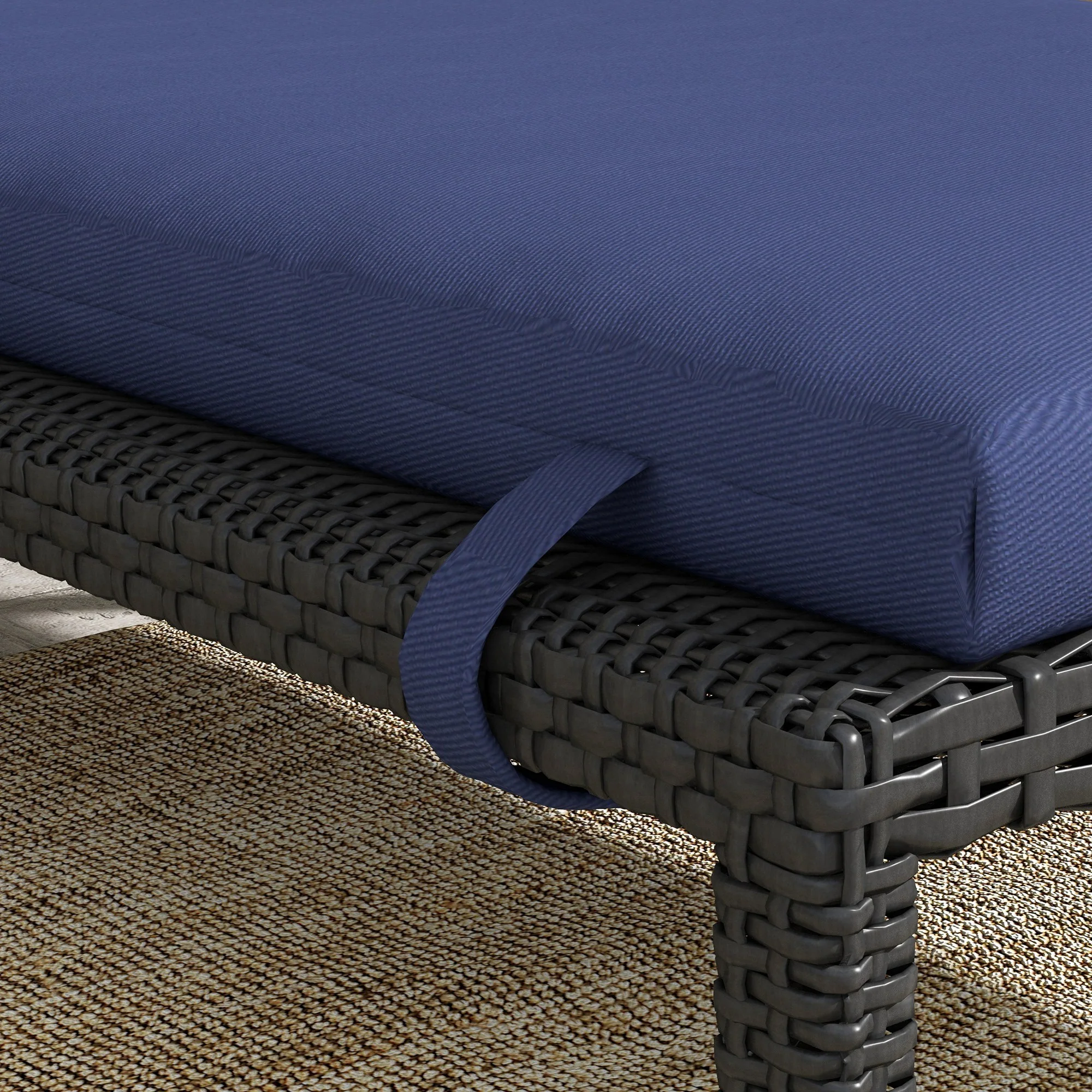 Patio Chaise Lounge Chair Cushion Replacement Lounger Pads w/ Headrest & Ties, Dark Blue - Image 11