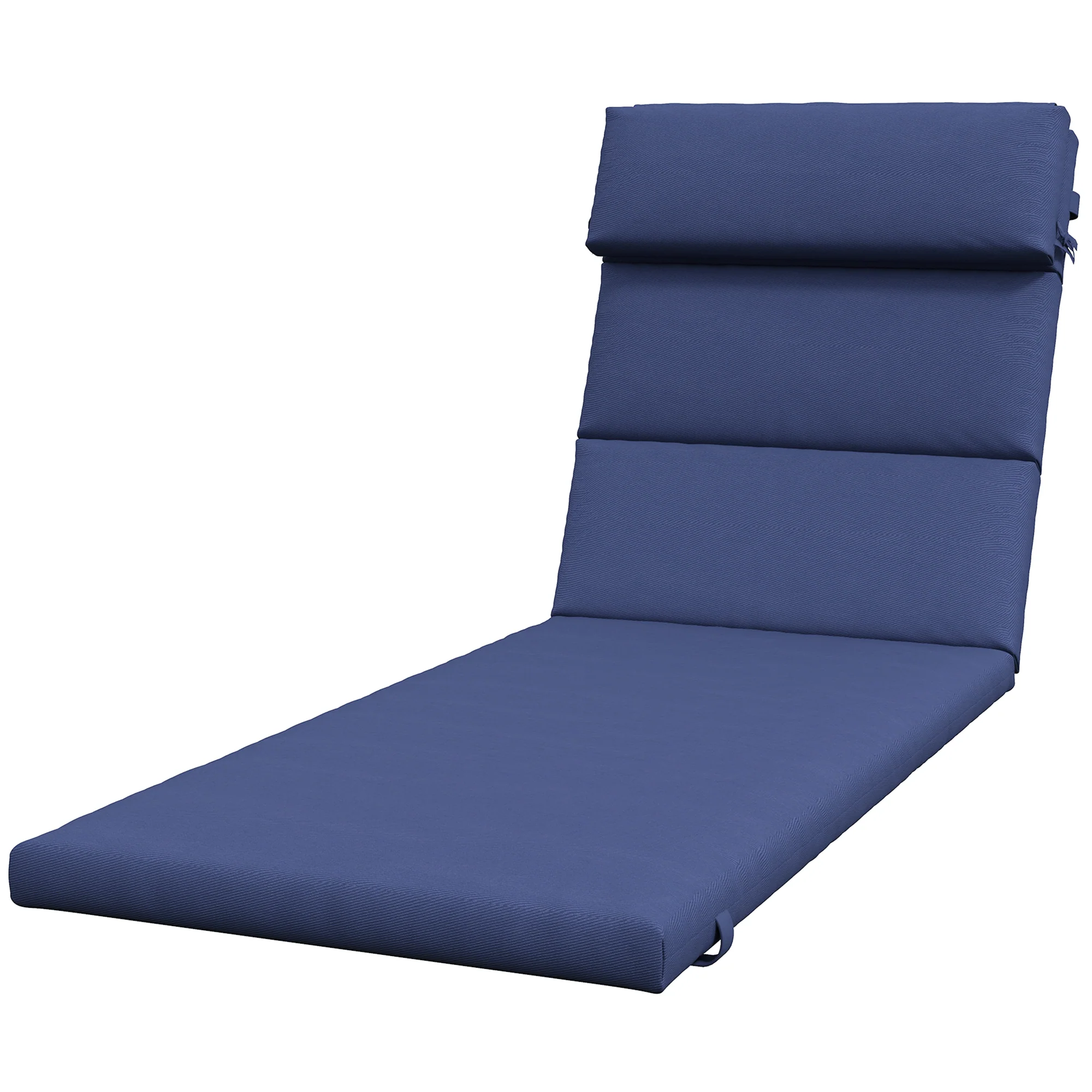 Patio Chaise Lounge Chair Cushion Replacement Lounger Pads w/ Headrest & Ties, Dark Blue - Image 2