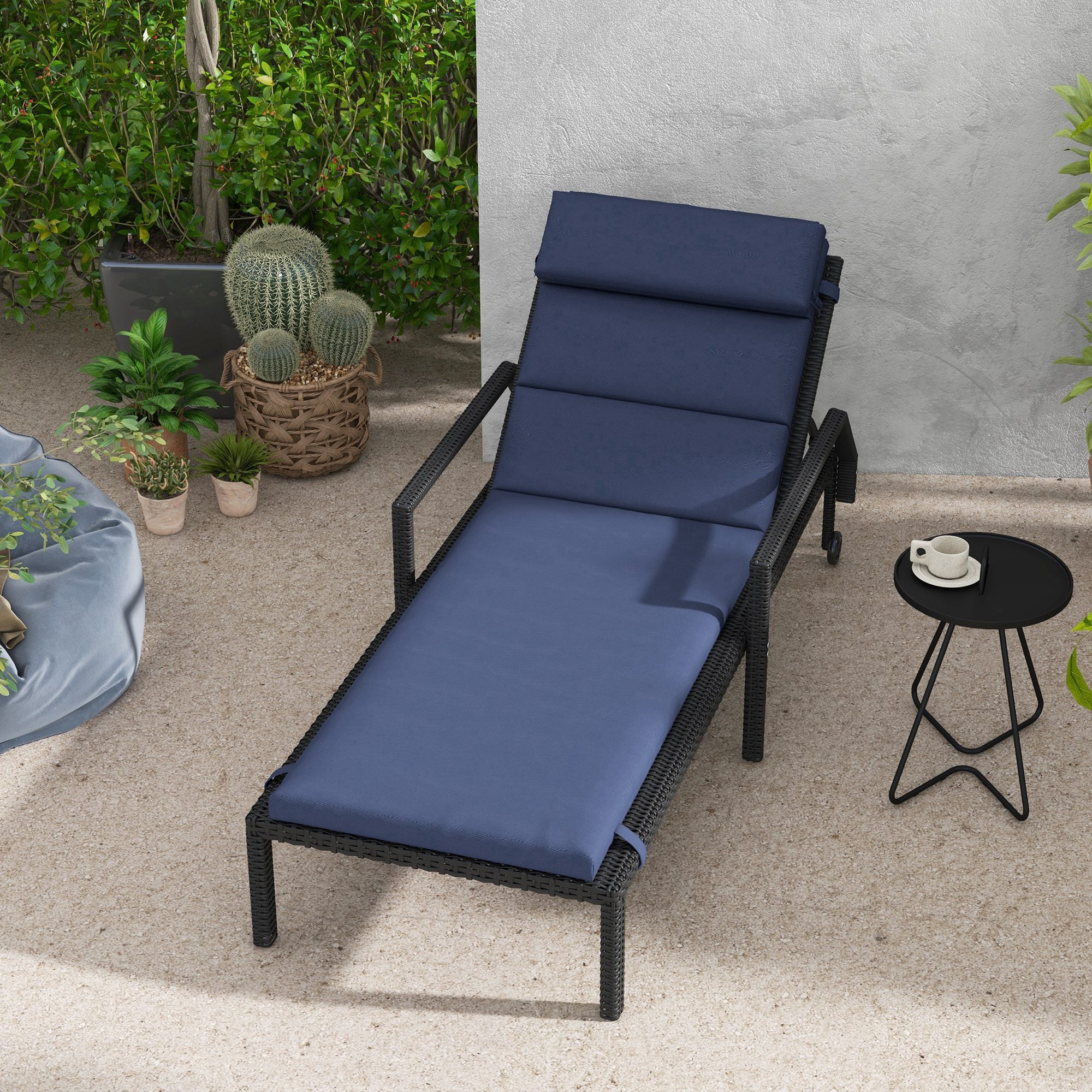 Patio Chaise Lounge Chair Cushion Replacement Lounger Pads w/ Headrest & Ties, Dark Blue - Image 4