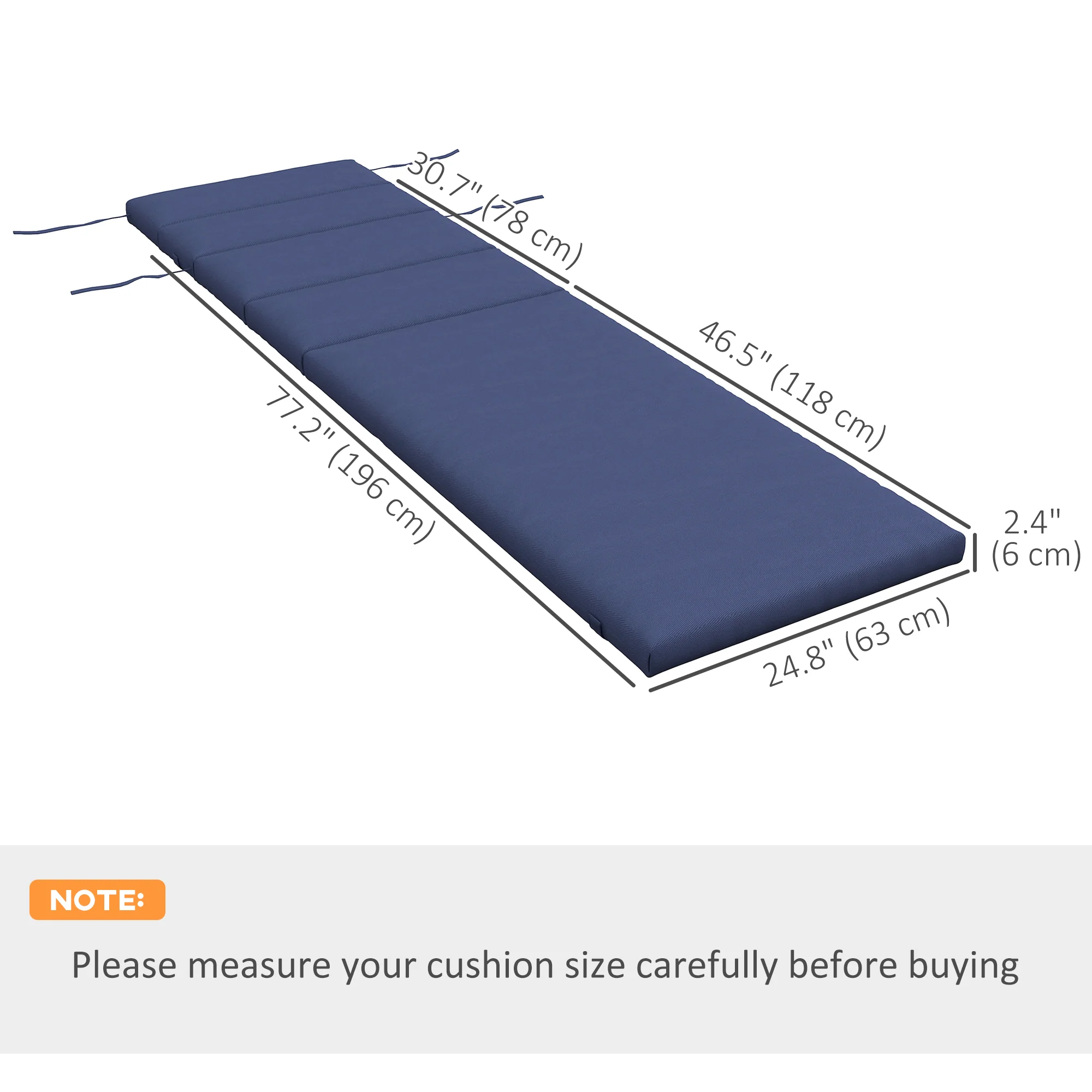 Patio Chaise Lounge Chair Cushion Replacement Lounger Pads w/ Headrest & Ties, Dark Blue - Image 5
