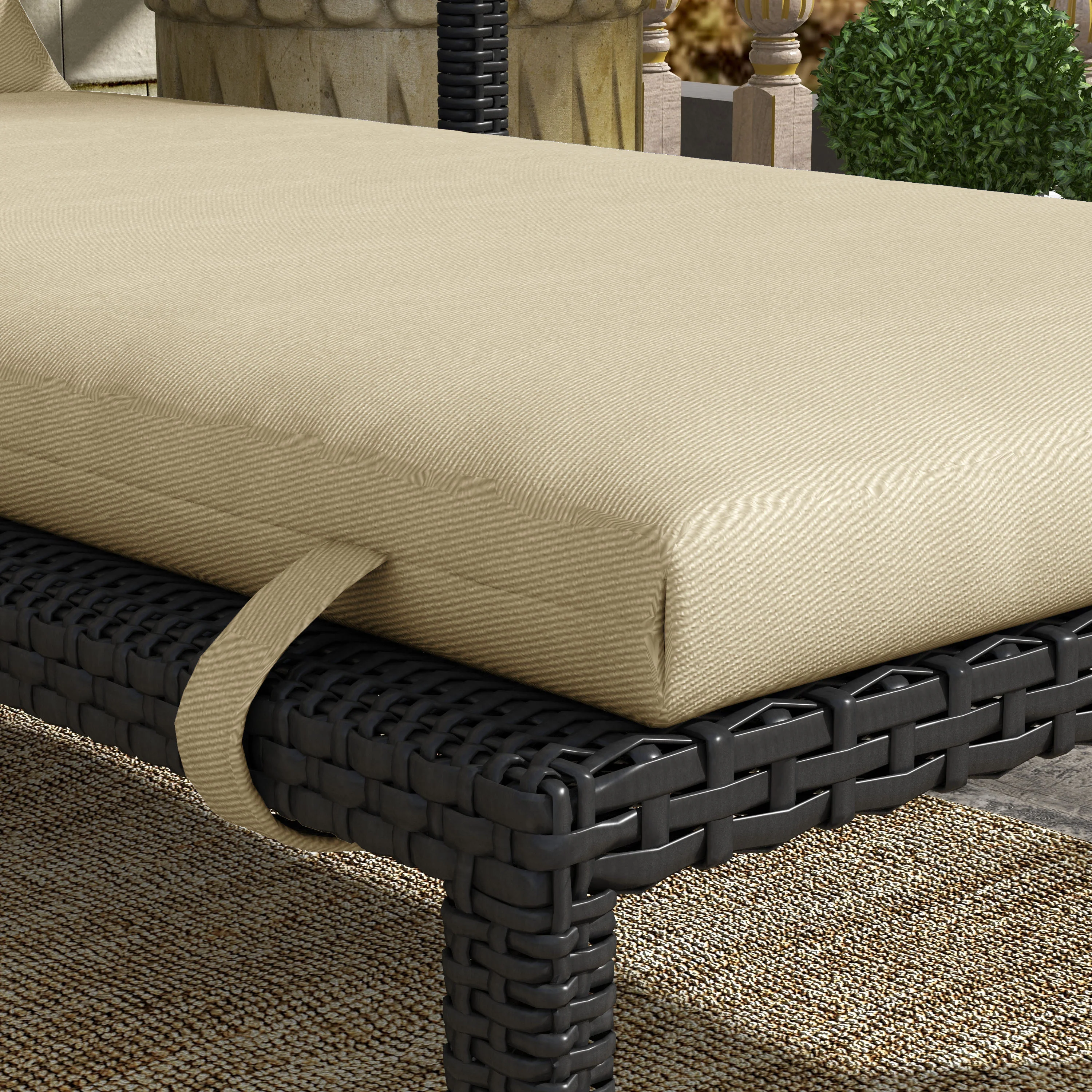 Patio Chaise Lounge Chair Cushion Replacement Lounger Pads w/ Headrest & Ties, Beige - Image 11