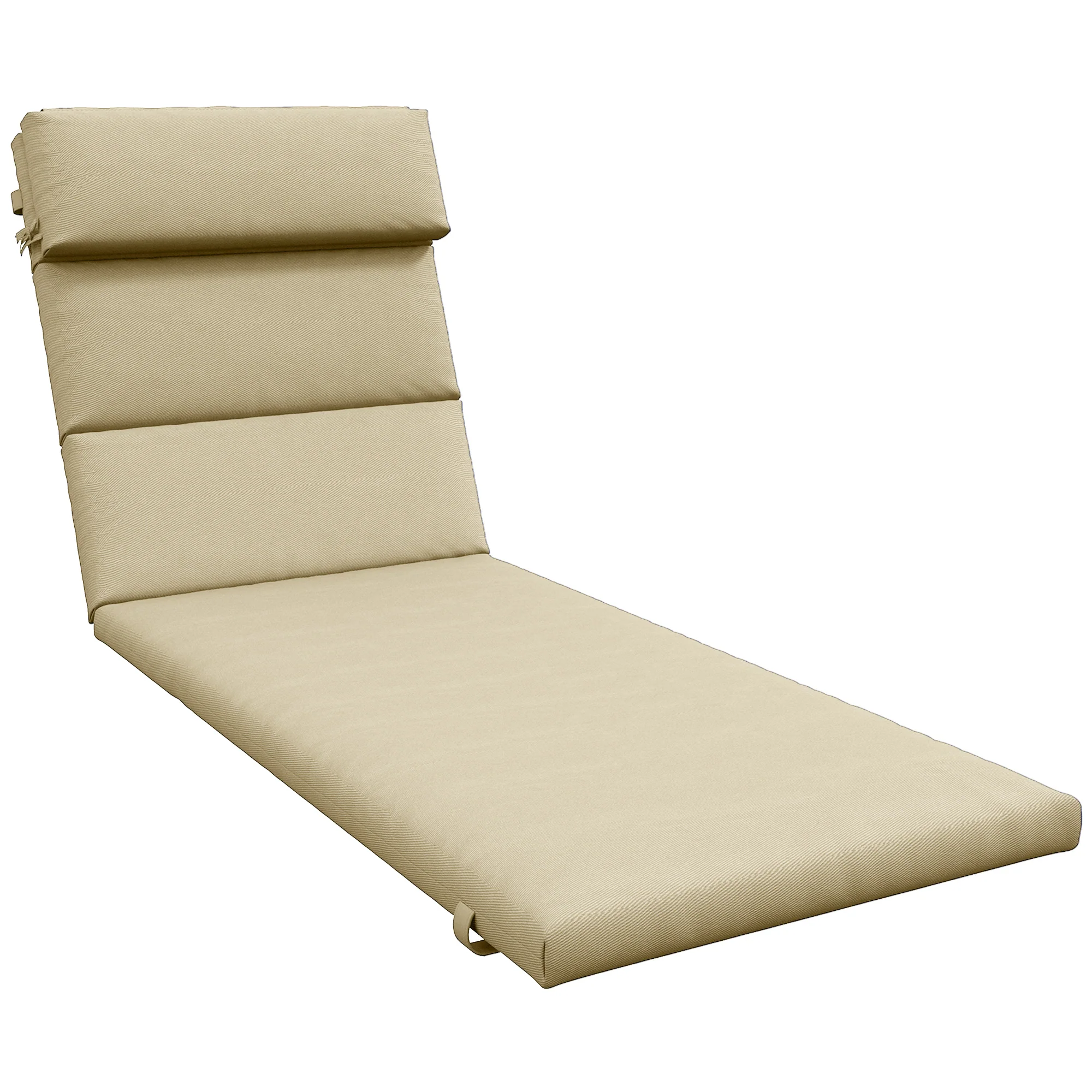 Patio Chaise Lounge Chair Cushion Replacement Lounger Pads w/ Headrest & Ties, Beige - Image 12