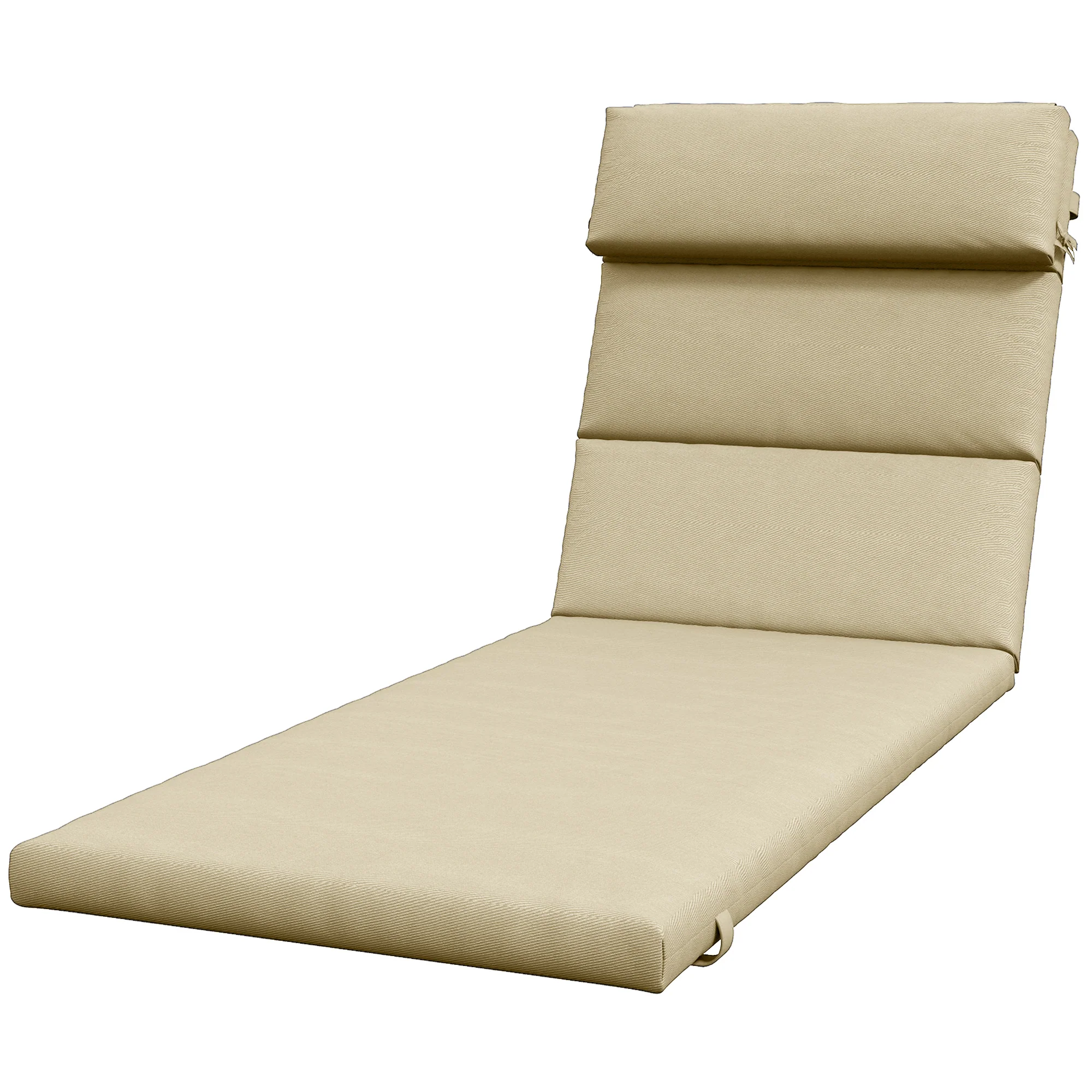Patio Chaise Lounge Chair Cushion Replacement Lounger Pads w/ Headrest & Ties, Beige - Image 2
