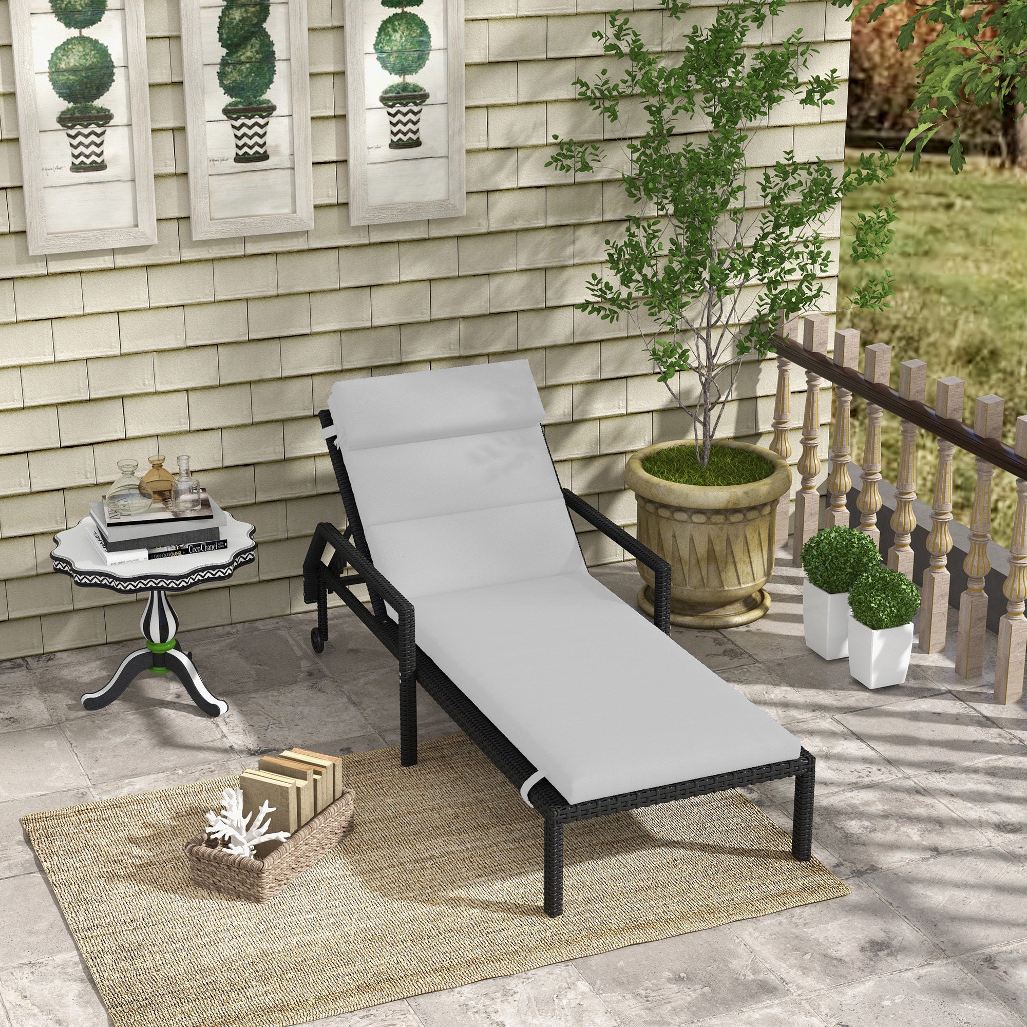 Patio Chaise Lounge Chair Cushion Replacement Lounger Pads w/ Headrest & Ties, Light Grey - Image 3