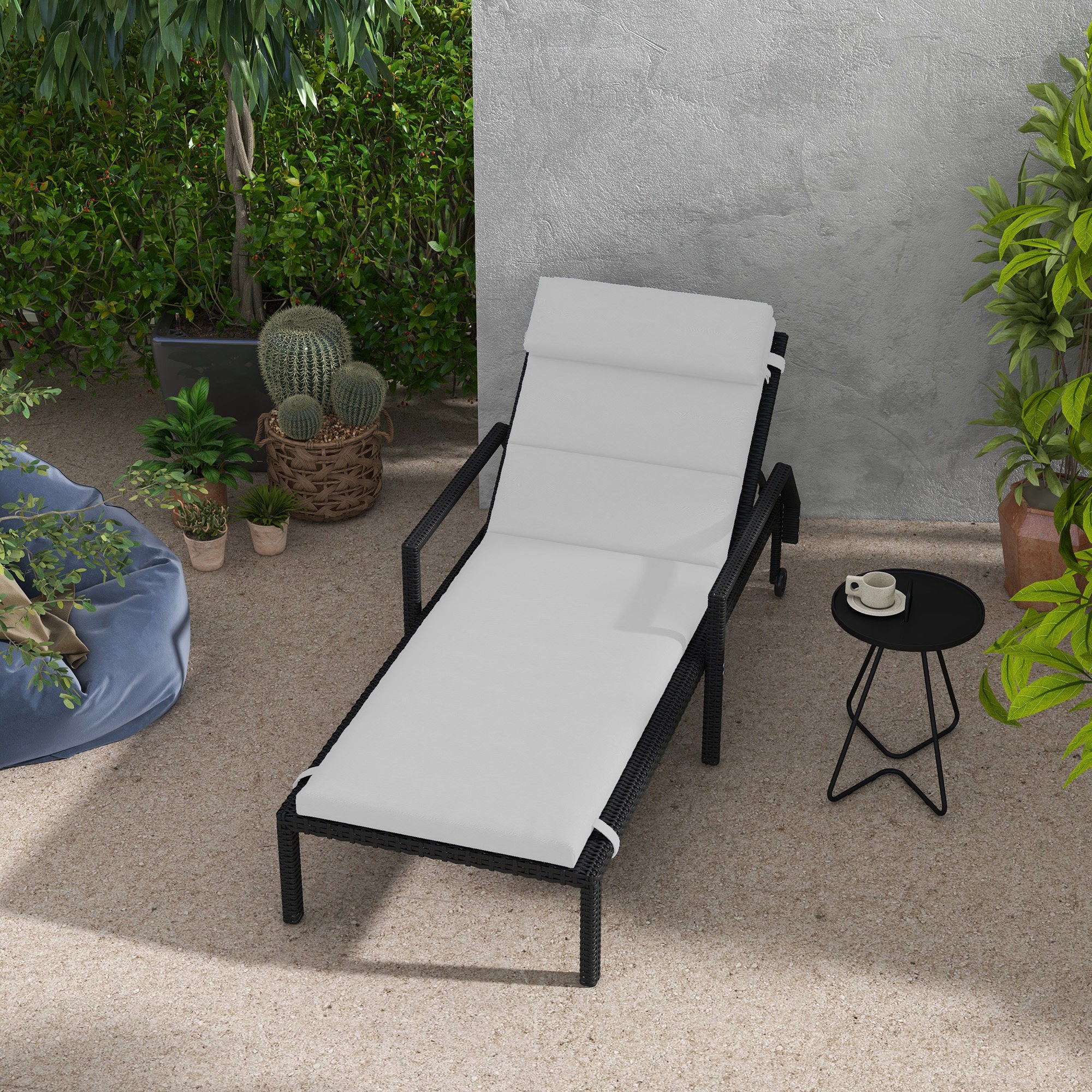 Patio Chaise Lounge Chair Cushion Replacement Lounger Pads w/ Headrest & Ties, Light Grey - Image 4