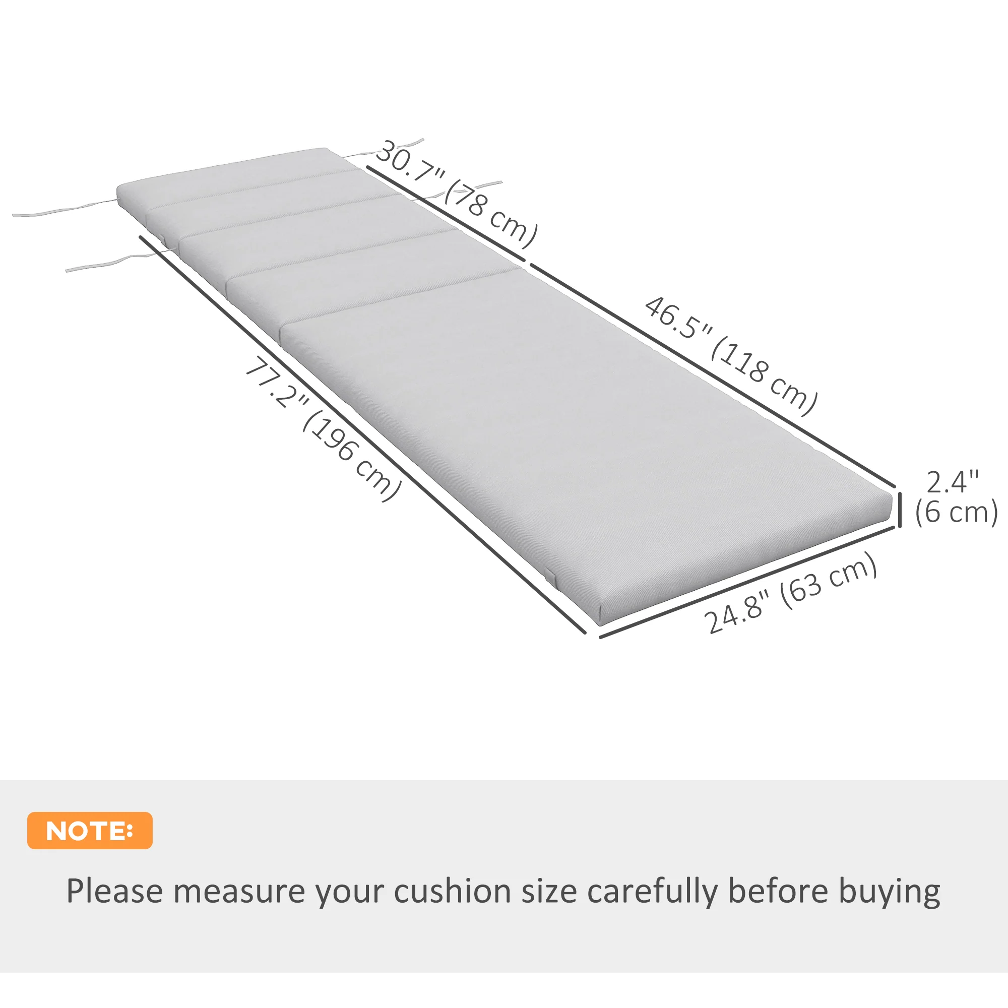 Patio Chaise Lounge Chair Cushion Replacement Lounger Pads w/ Headrest & Ties, Light Grey - Image 5
