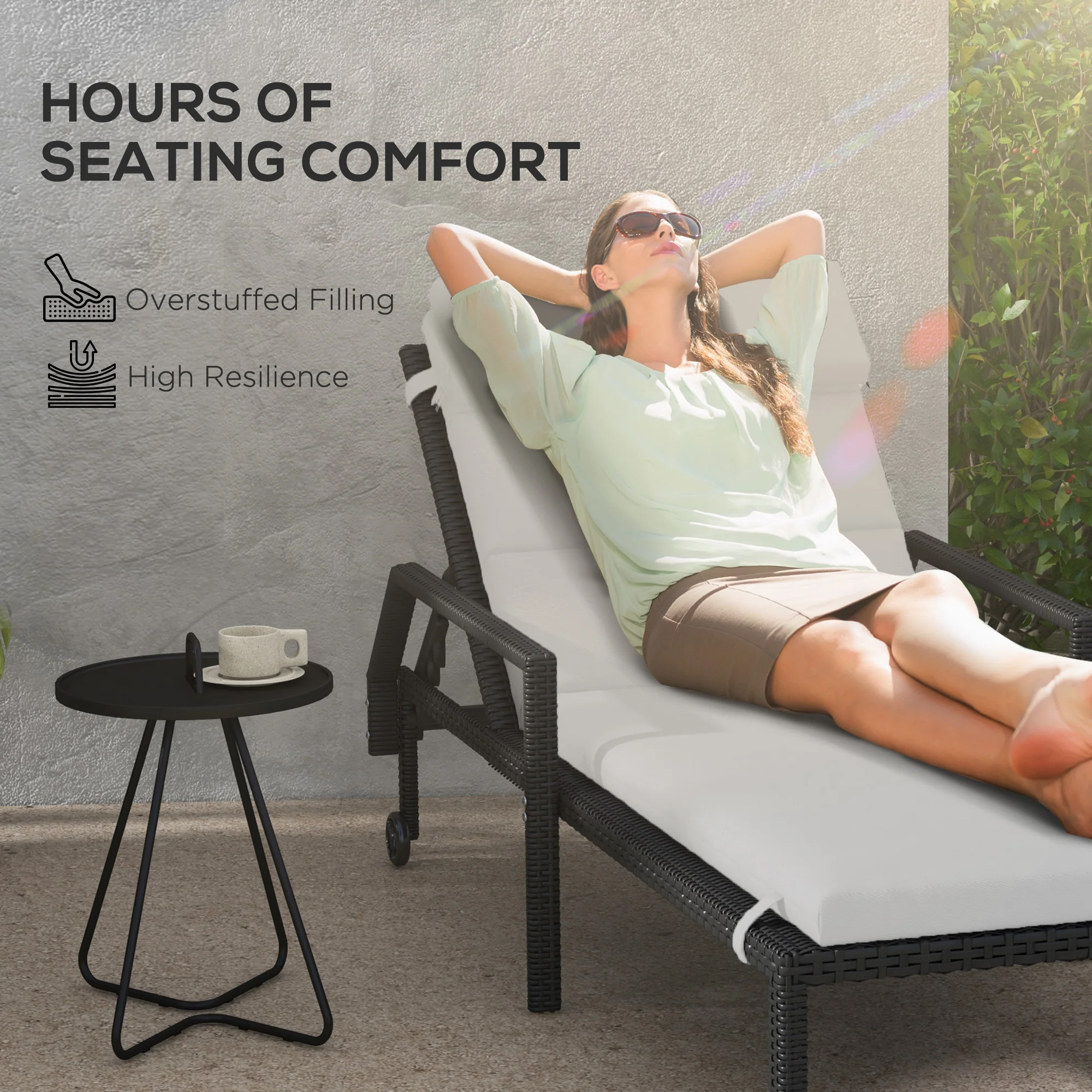 Patio Chaise Lounge Chair Cushion Replacement Lounger Pads w/ Headrest & Ties, Light Grey - Image 6