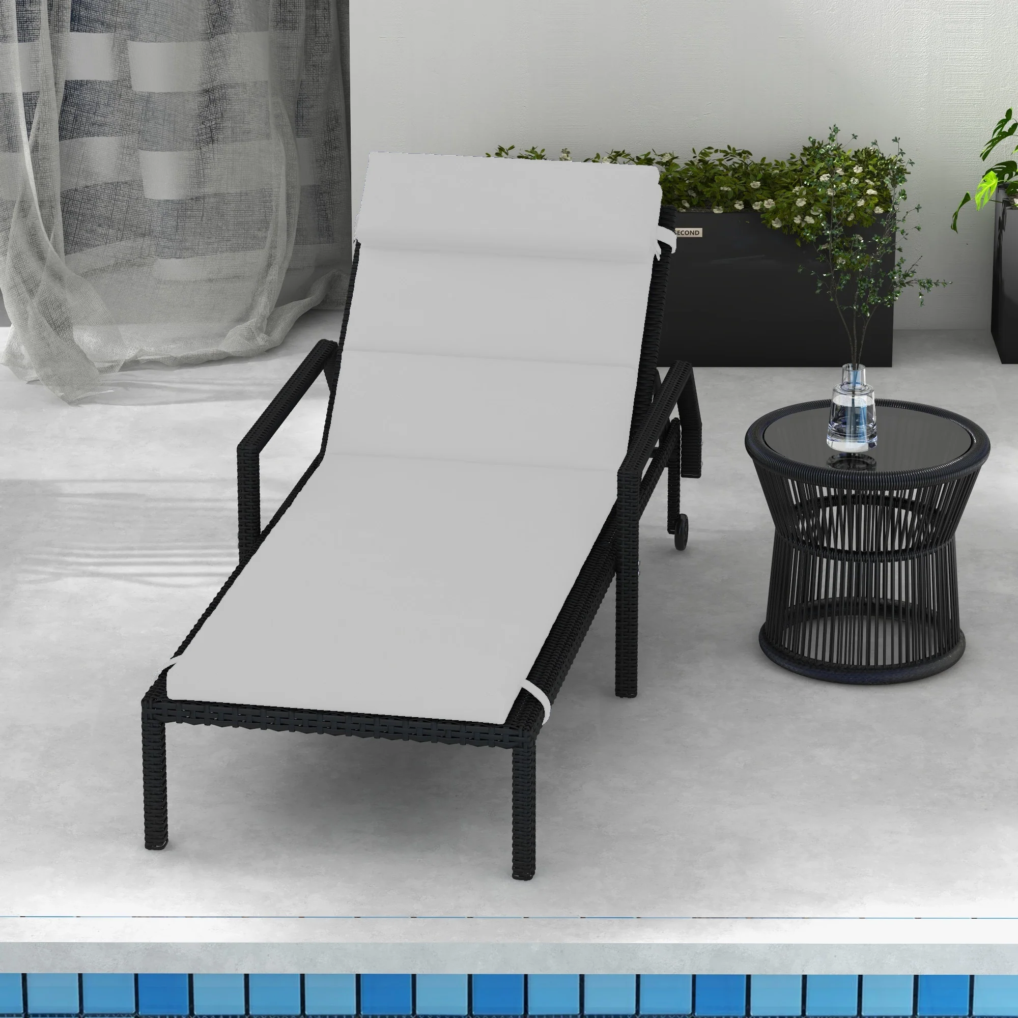 Patio Chaise Lounge Chair Cushion Replacement Lounger Pads w/ Headrest & Ties, Light Grey - Image 9