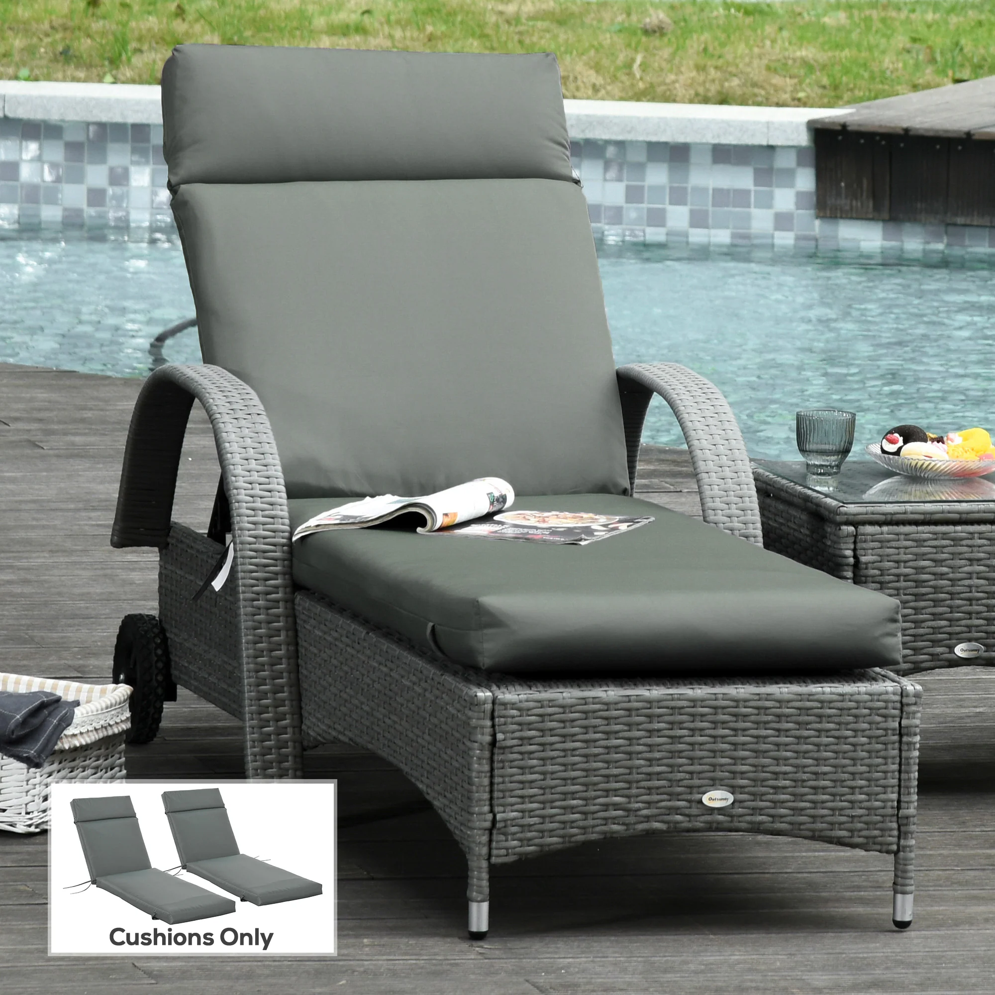 Set of 2 Outdoor Lounge Chair Cushions, 77.2" x 21.7", Dark Grey - Image 3