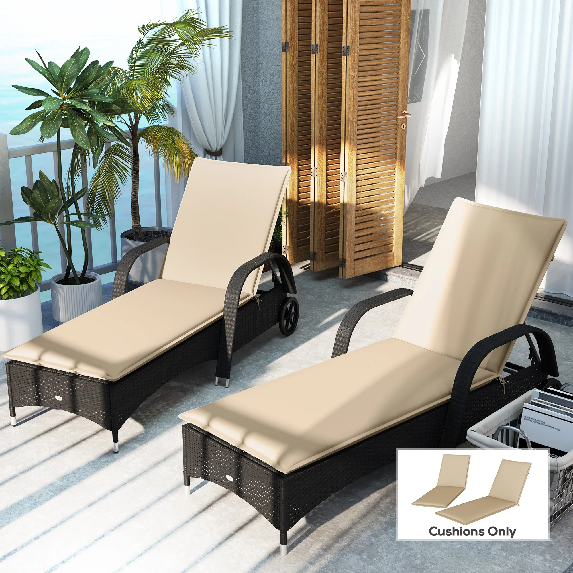 2-Piece Outdoor Lounge Chair Cushions, 76" x 23", Beige - Image 4