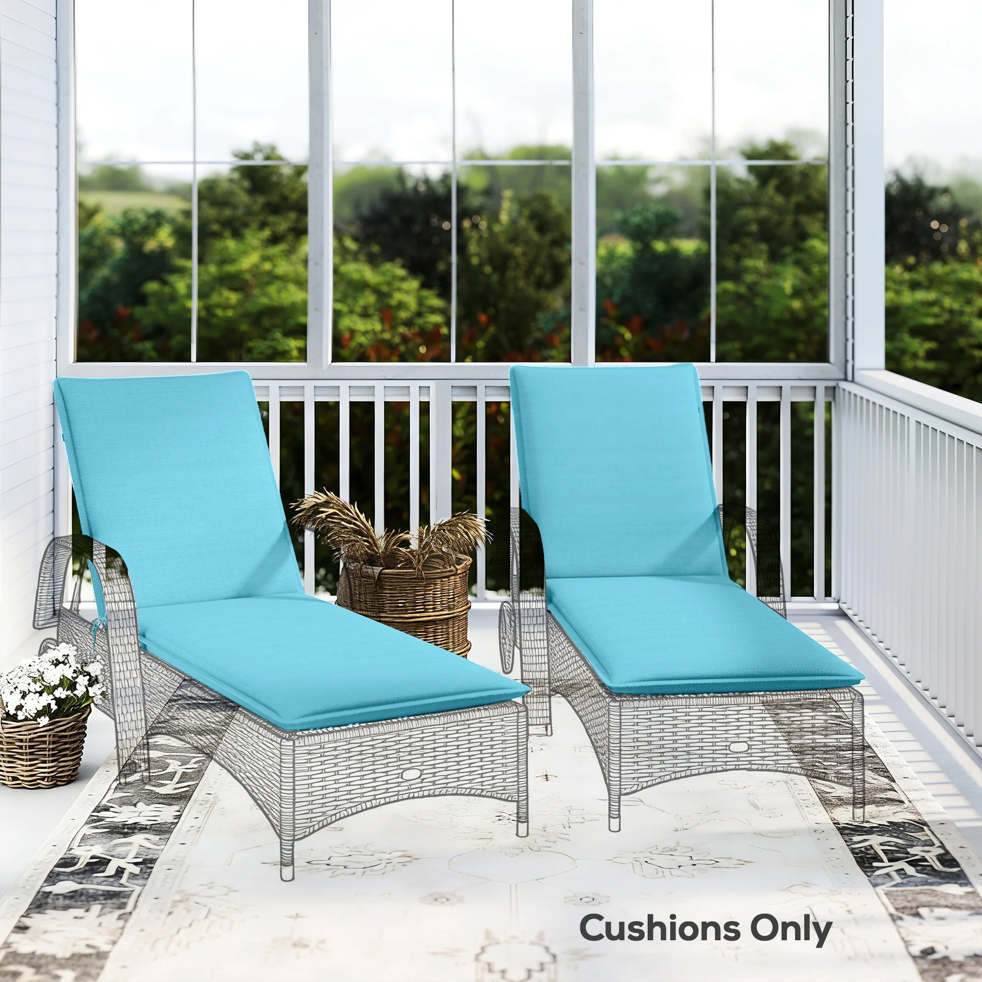 2-Piece Outdoor Lounge Chair Cushions, 76" x 23", Light Blue - Image 10