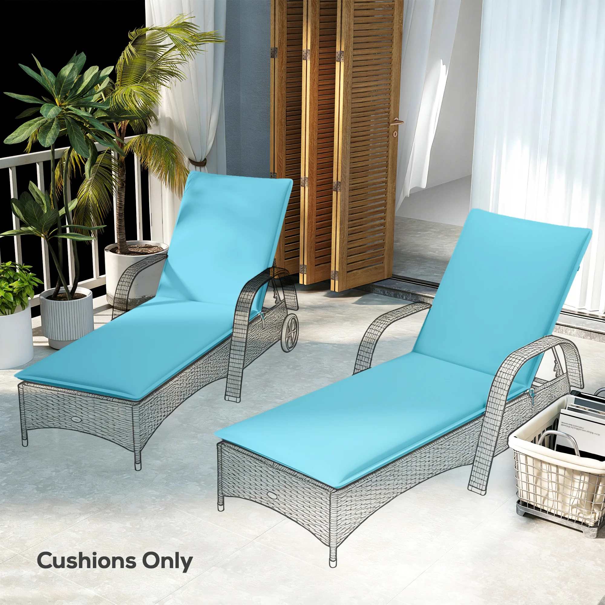 2-Piece Outdoor Lounge Chair Cushions, 76" x 23", Light Blue - Image 11