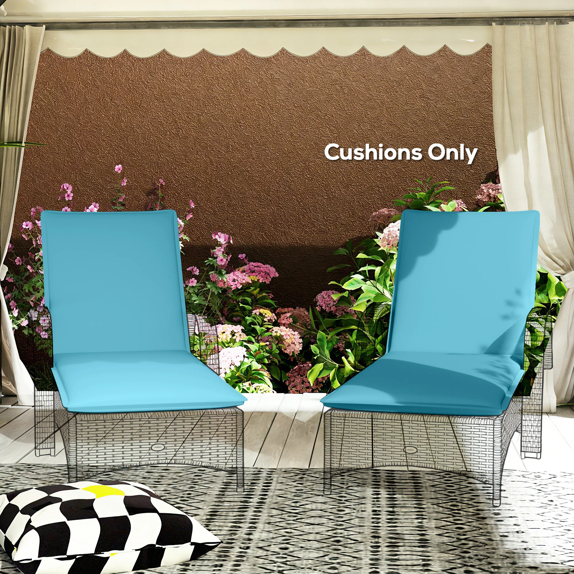 2-Piece Outdoor Lounge Chair Cushions, 76" x 23", Light Blue - Image 3