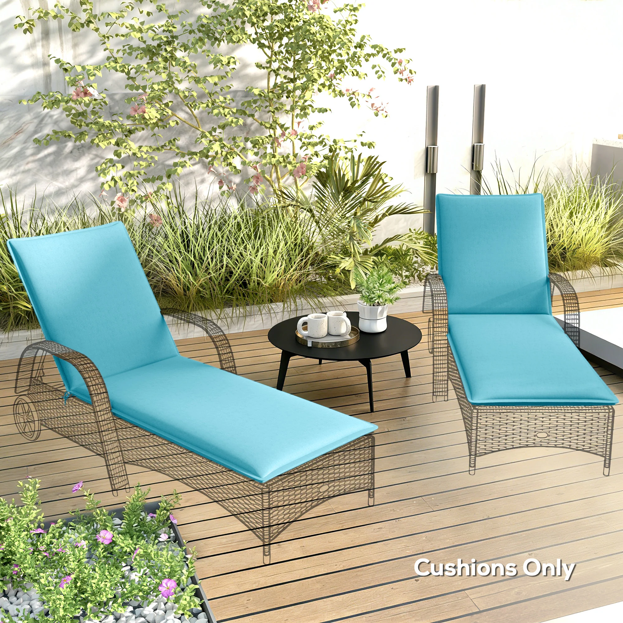 2-Piece Outdoor Lounge Chair Cushions, 76" x 23", Light Blue - Image 4