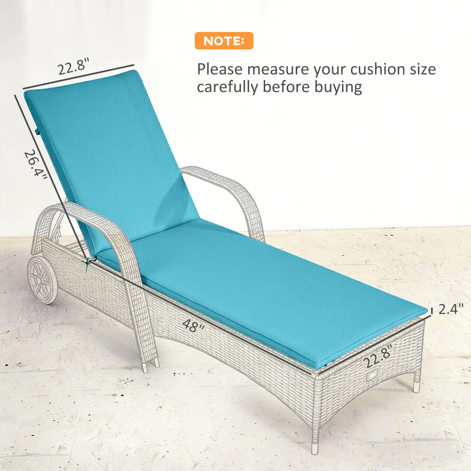 2-Piece Outdoor Lounge Chair Cushions, 76" x 23", Light Blue - Image 5