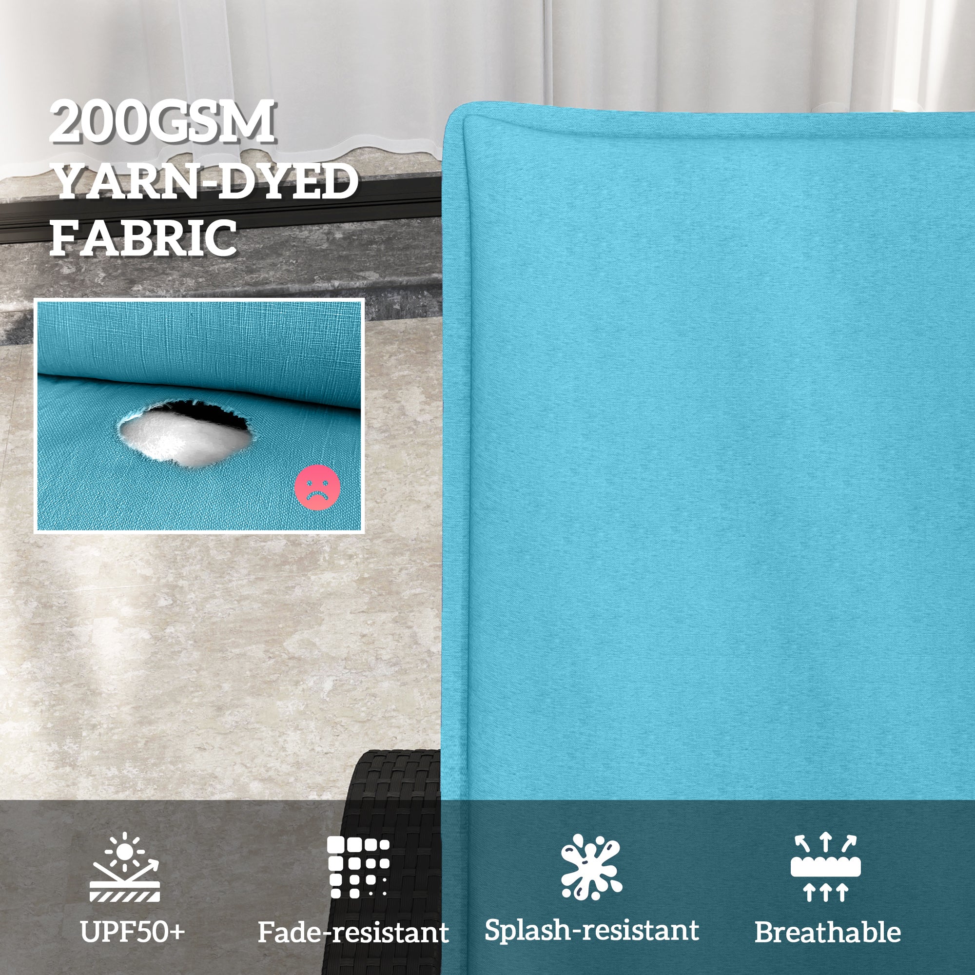 2-Piece Outdoor Lounge Chair Cushions, 76" x 23", Light Blue - Image 6