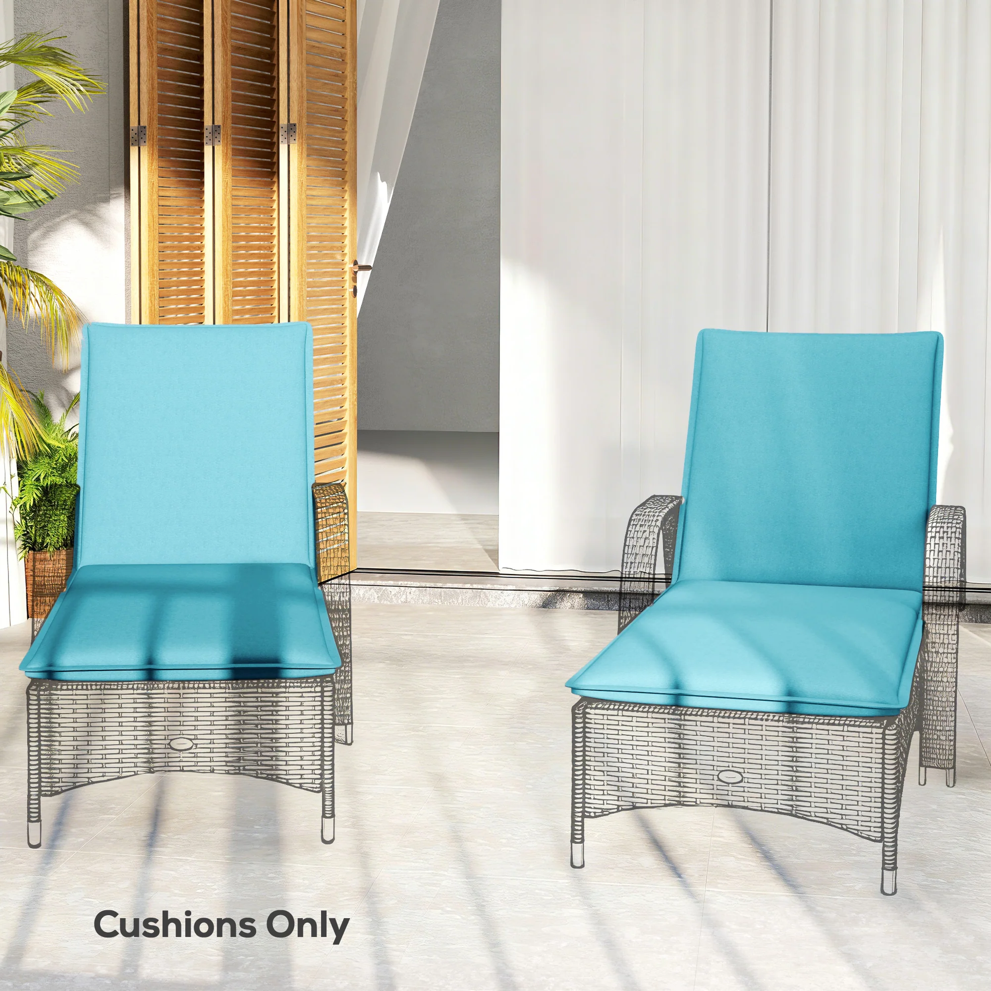 2-Piece Outdoor Lounge Chair Cushions, 76" x 23", Light Blue - Image 9