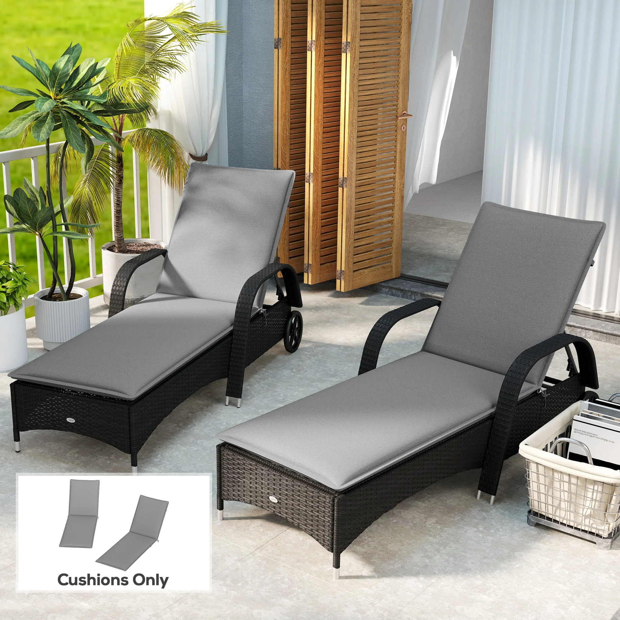 2-Piece Outdoor Lounge Chair Cushions, 76" x 23", Gray - Image 4