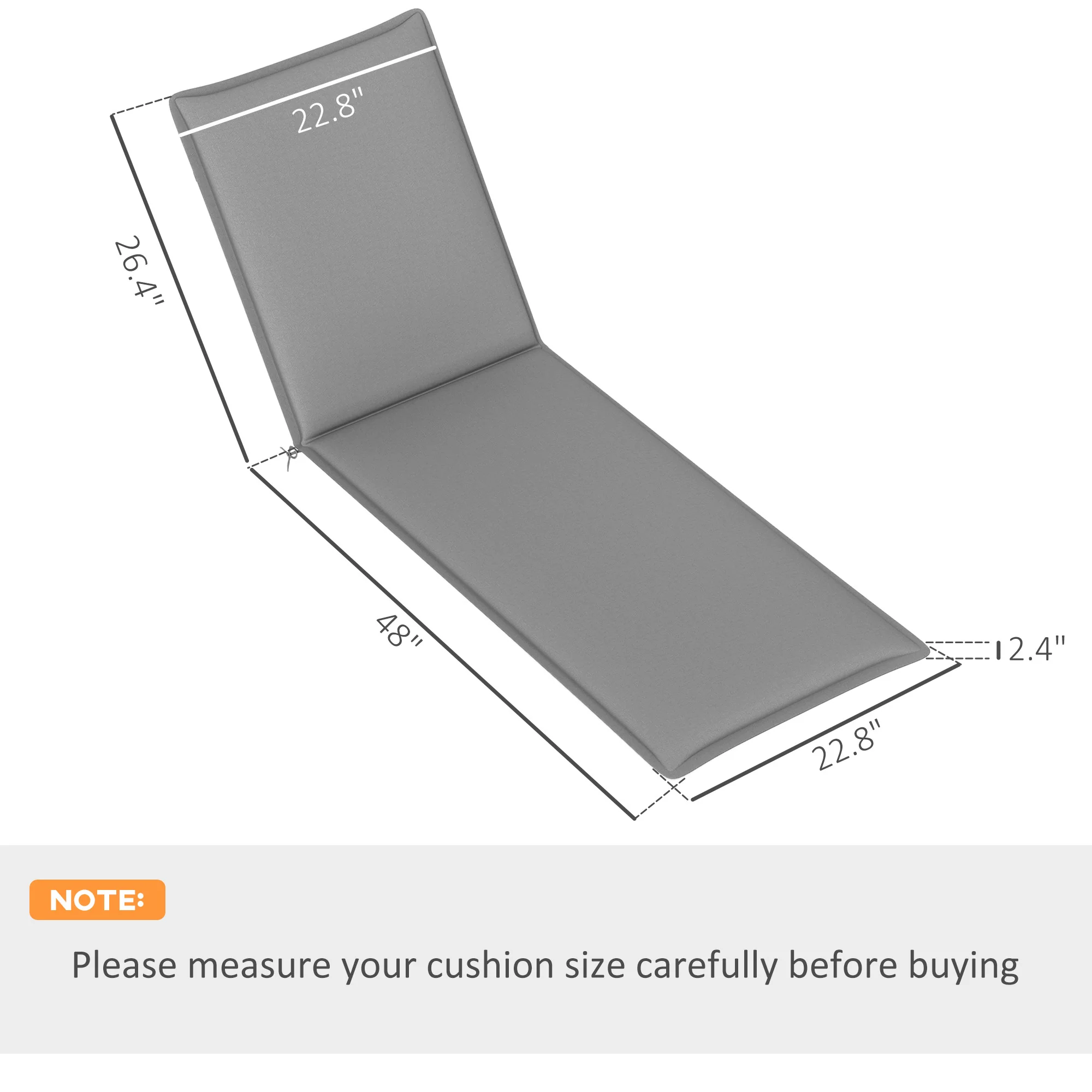 2-Piece Outdoor Lounge Chair Cushions, 76" x 23", Gray - Image 5