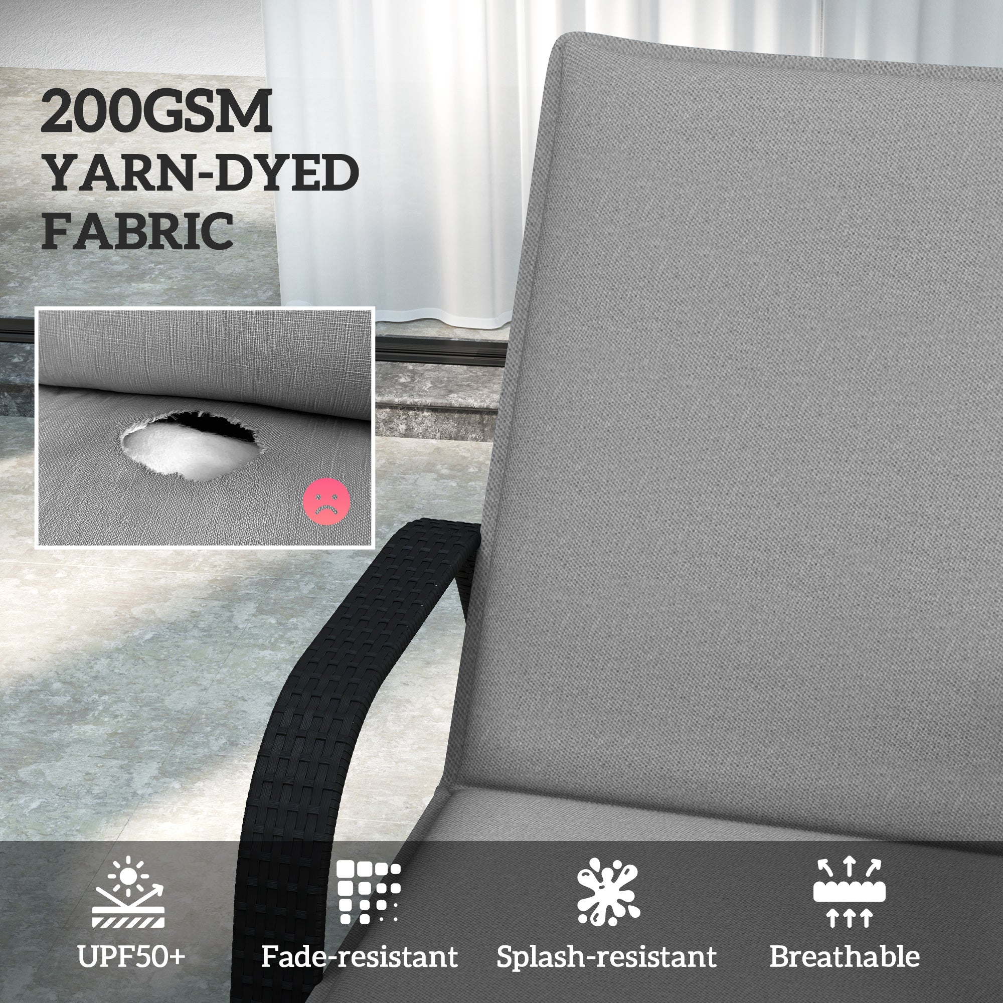 2-Piece Outdoor Lounge Chair Cushions, 76" x 23", Gray - Image 6
