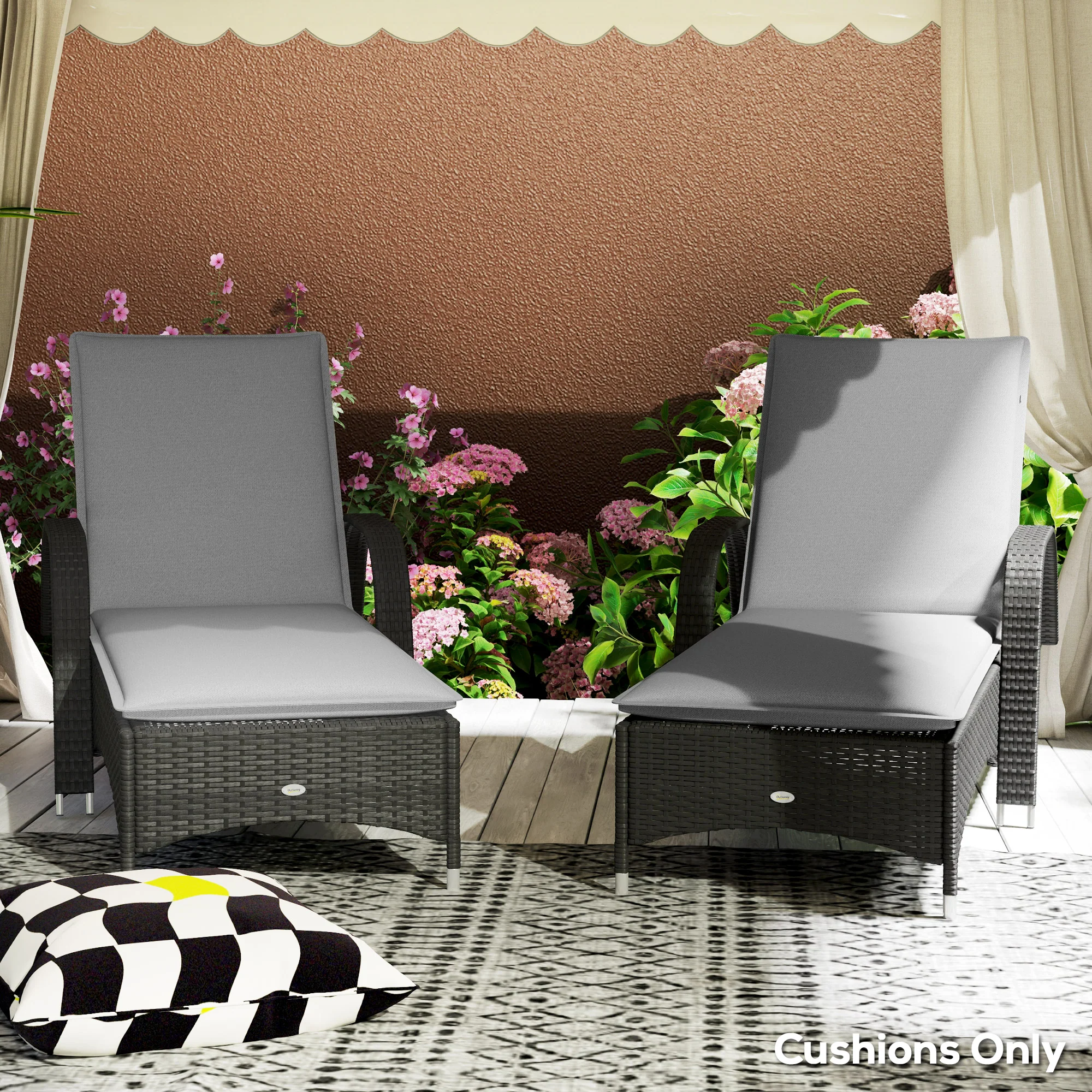 2-Piece Outdoor Lounge Chair Cushions, 76" x 23", Gray - Image 9