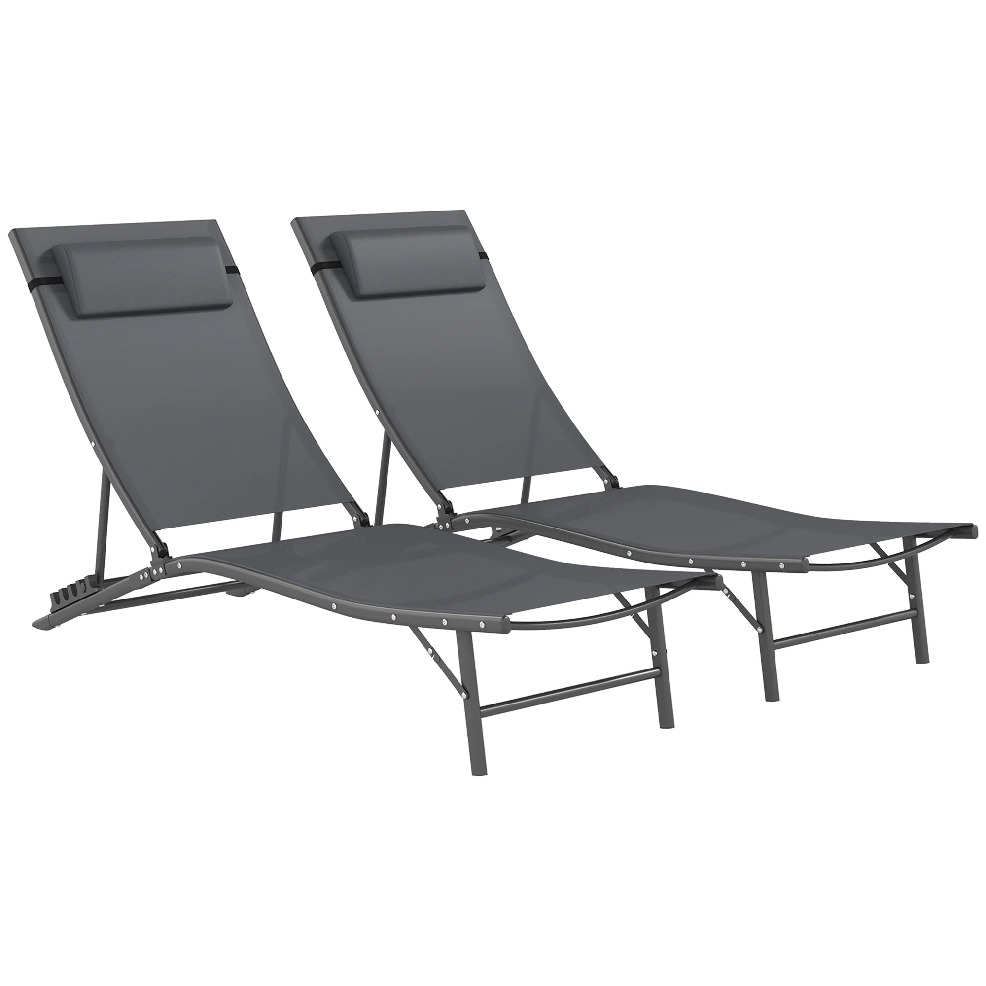 Folding Outdoor Chaise Lounge Chair Set of 2 with Adjustable Backrest & Headrest, Grey - Image 12
