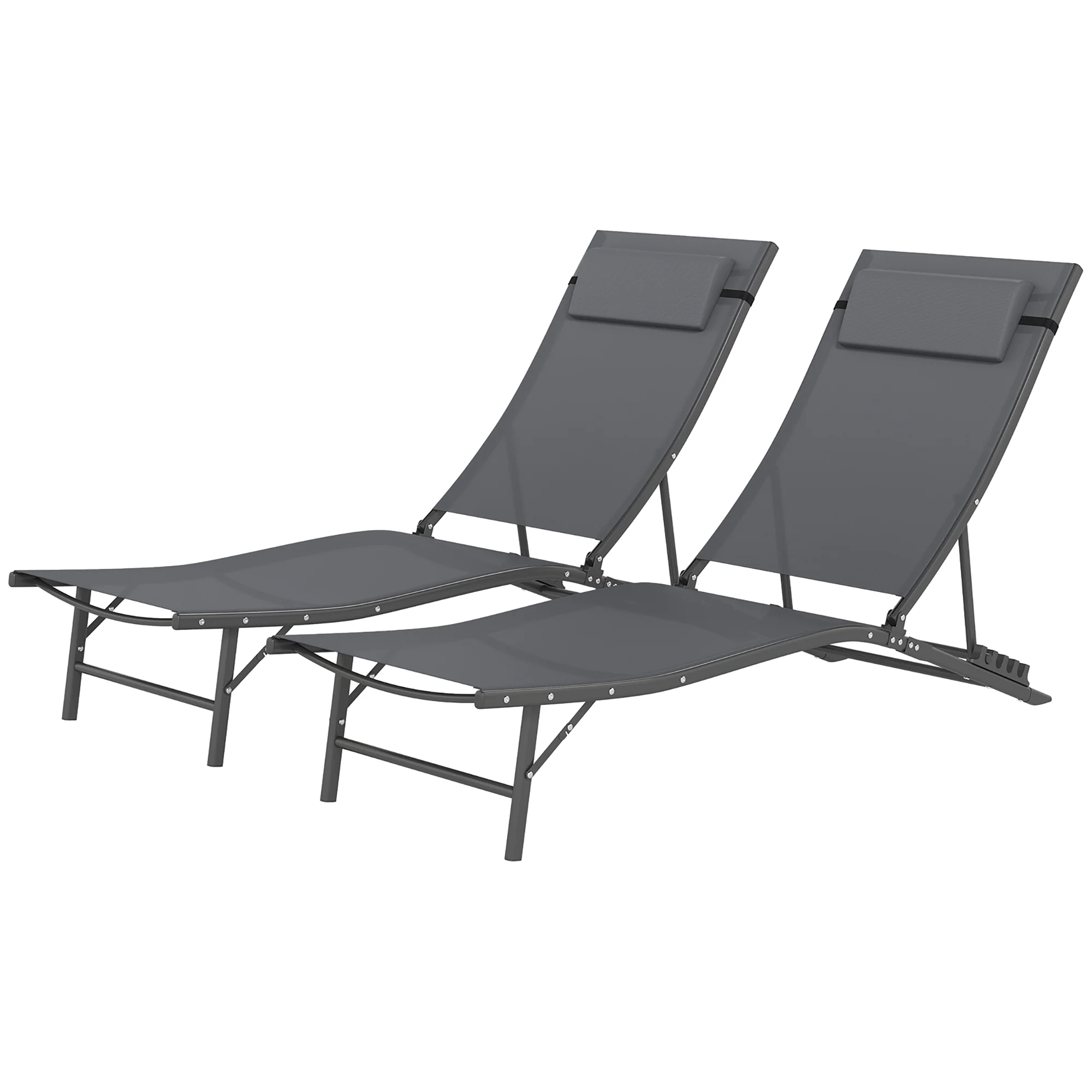 Folding Outdoor Chaise Lounge Chair Set of 2 with Adjustable Backrest & Headrest, Grey - Image 2