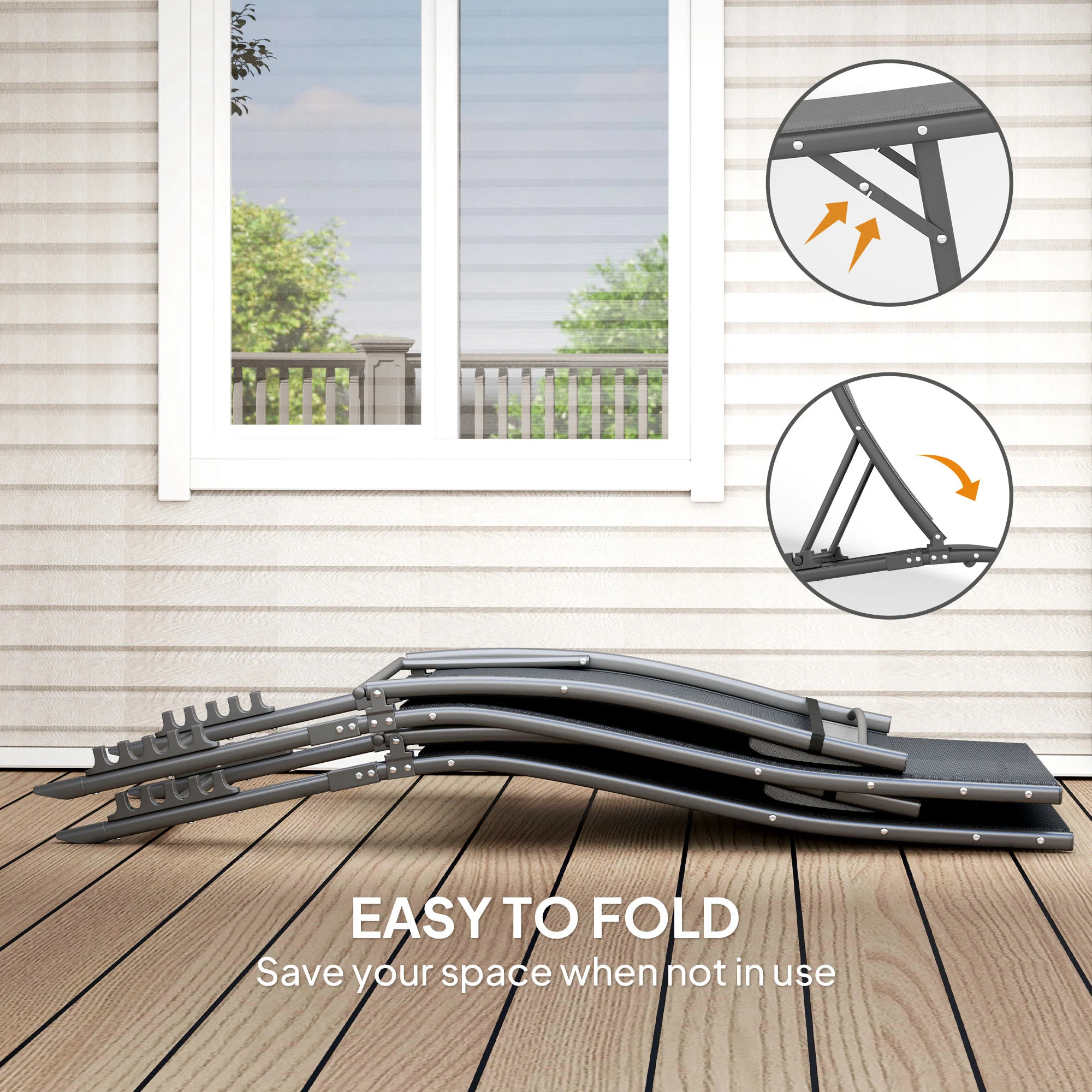 Folding Outdoor Chaise Lounge Chair Set of 2 with Adjustable Backrest & Headrest, Grey - Image 7