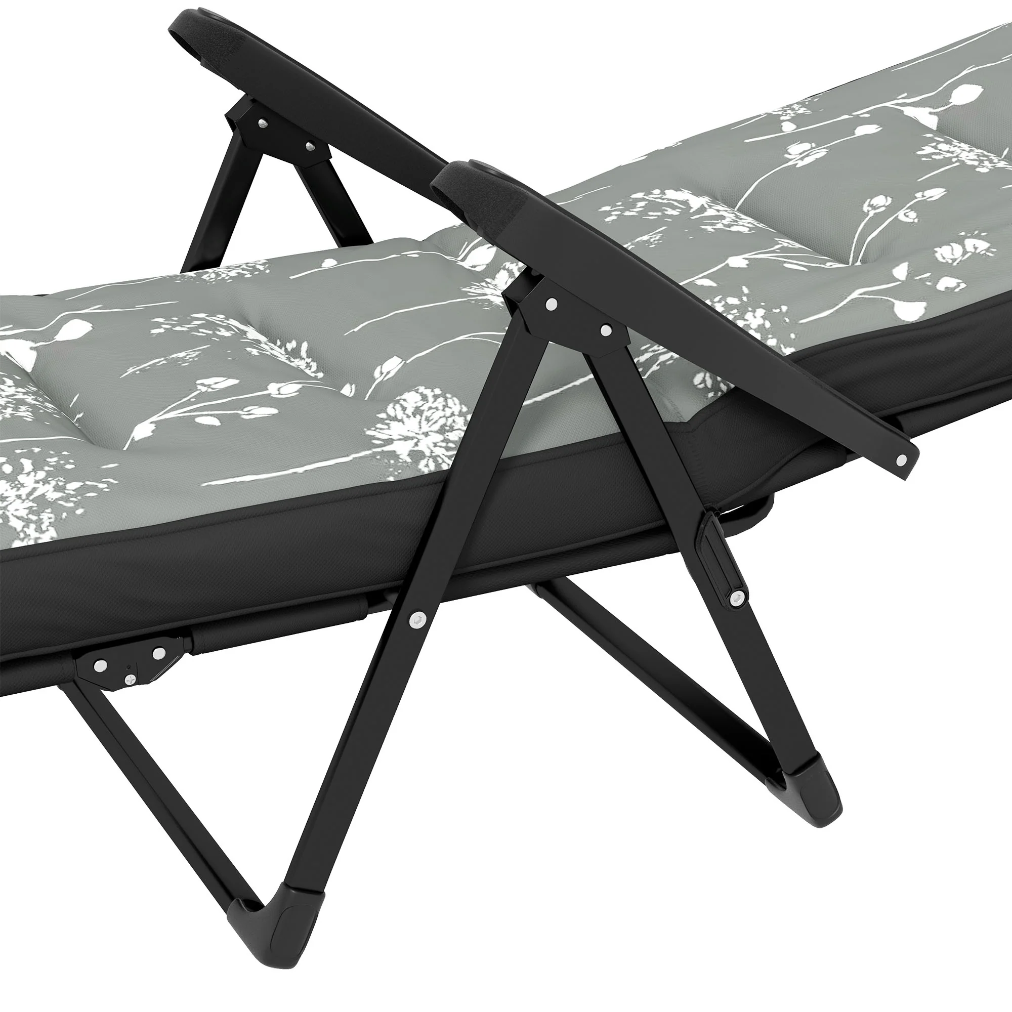 Outdoor Folding Reclining Lounge Chair with Padded Cushion Recline Back & Footrest, Grey - Image 10