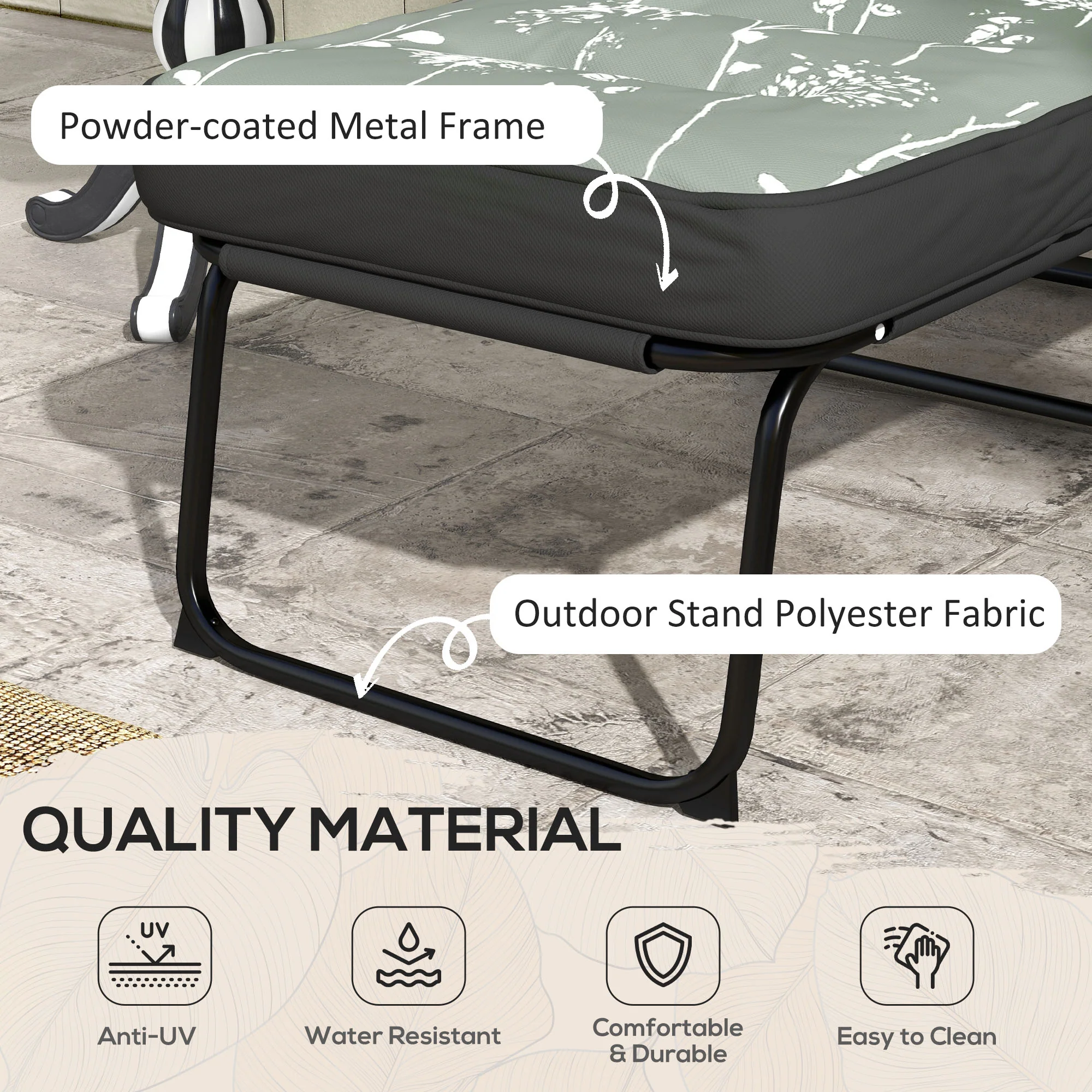 Outdoor Folding Reclining Lounge Chair with Padded Cushion Recline Back & Footrest, Grey - Image 6
