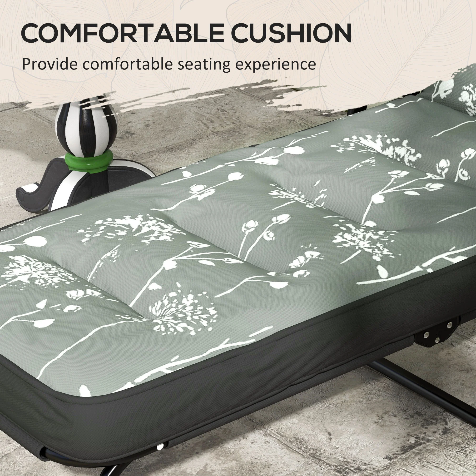 Outdoor Folding Reclining Lounge Chair with Padded Cushion Recline Back & Footrest, Grey - Image 8