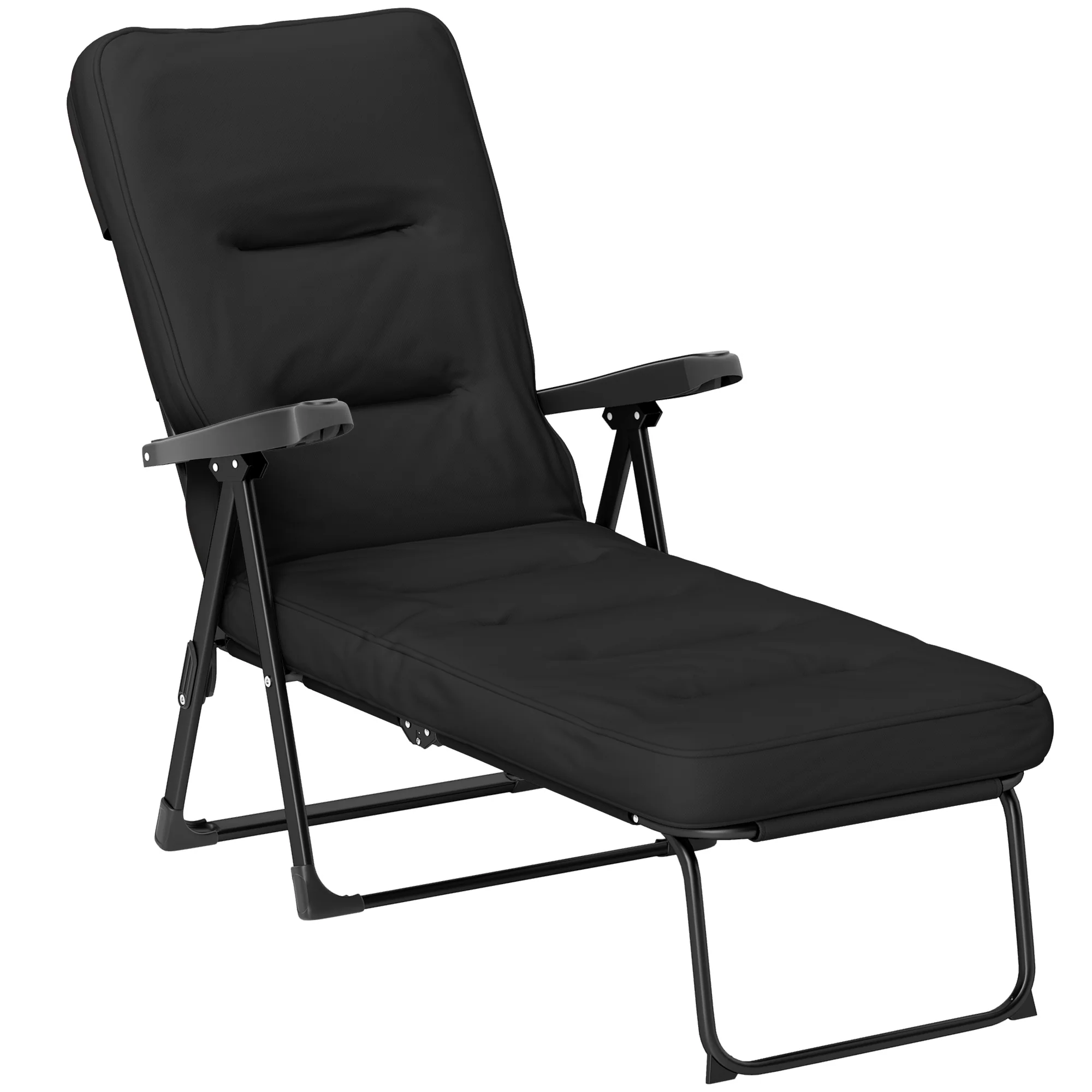 Outdoor Folding Reclining Lounge Chair with Padded Cushion Recline Back & Footrest, Black