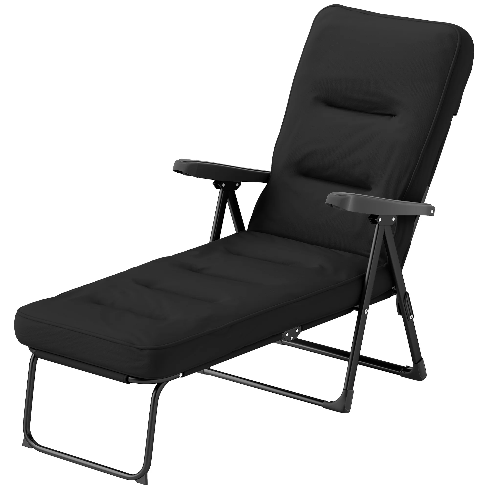 Outdoor Folding Reclining Lounge Chair with Padded Cushion Recline Back & Footrest, Black - Image 2