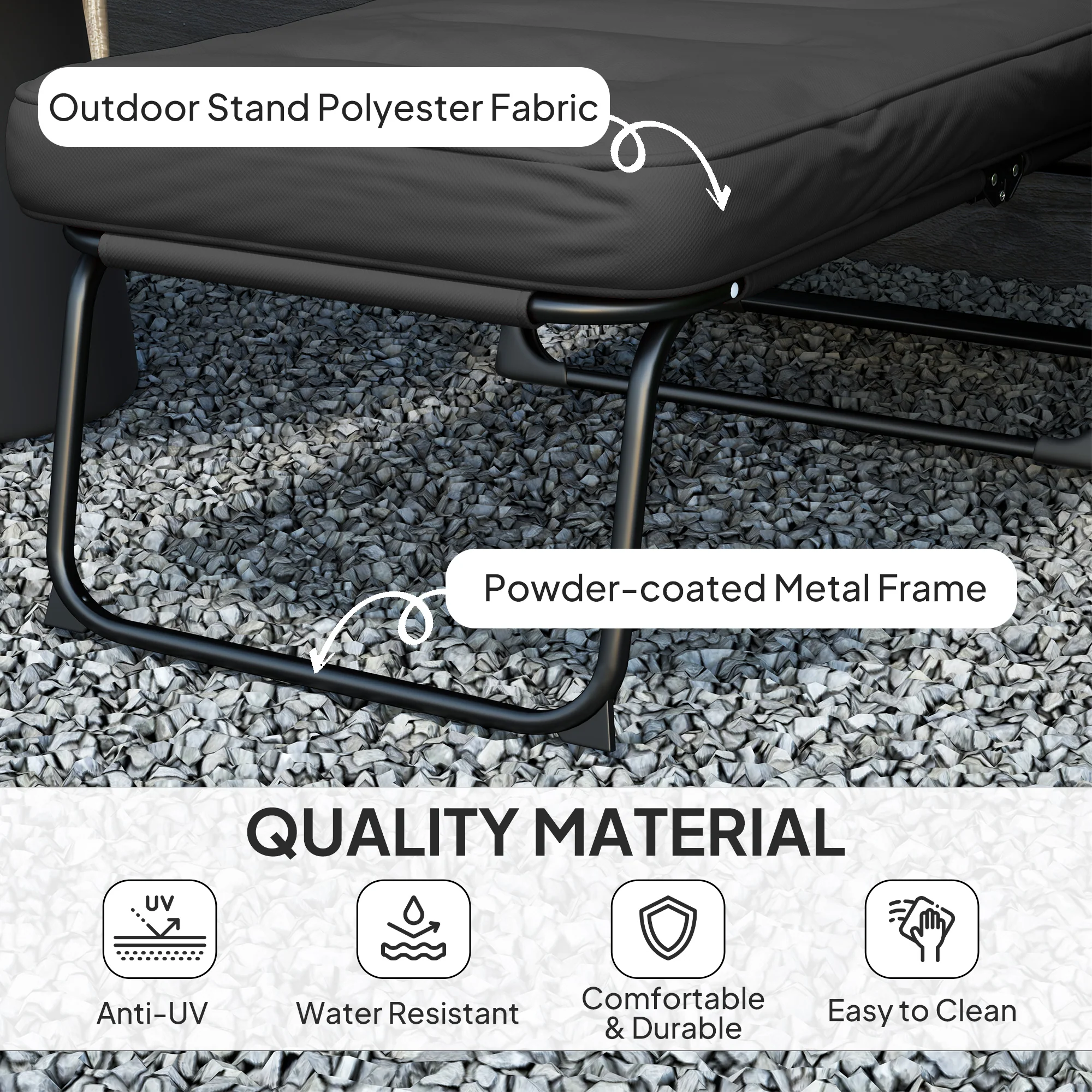 Outdoor Folding Reclining Lounge Chair with Padded Cushion Recline Back & Footrest, Black - Image 6