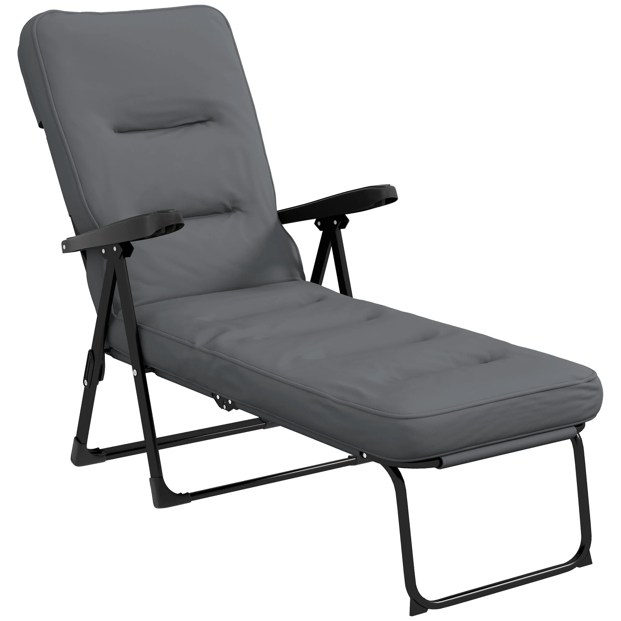 Outdoor Folding Reclining Lounge Chair with Padded Cushion Recline Back & Footrest, Light Grey