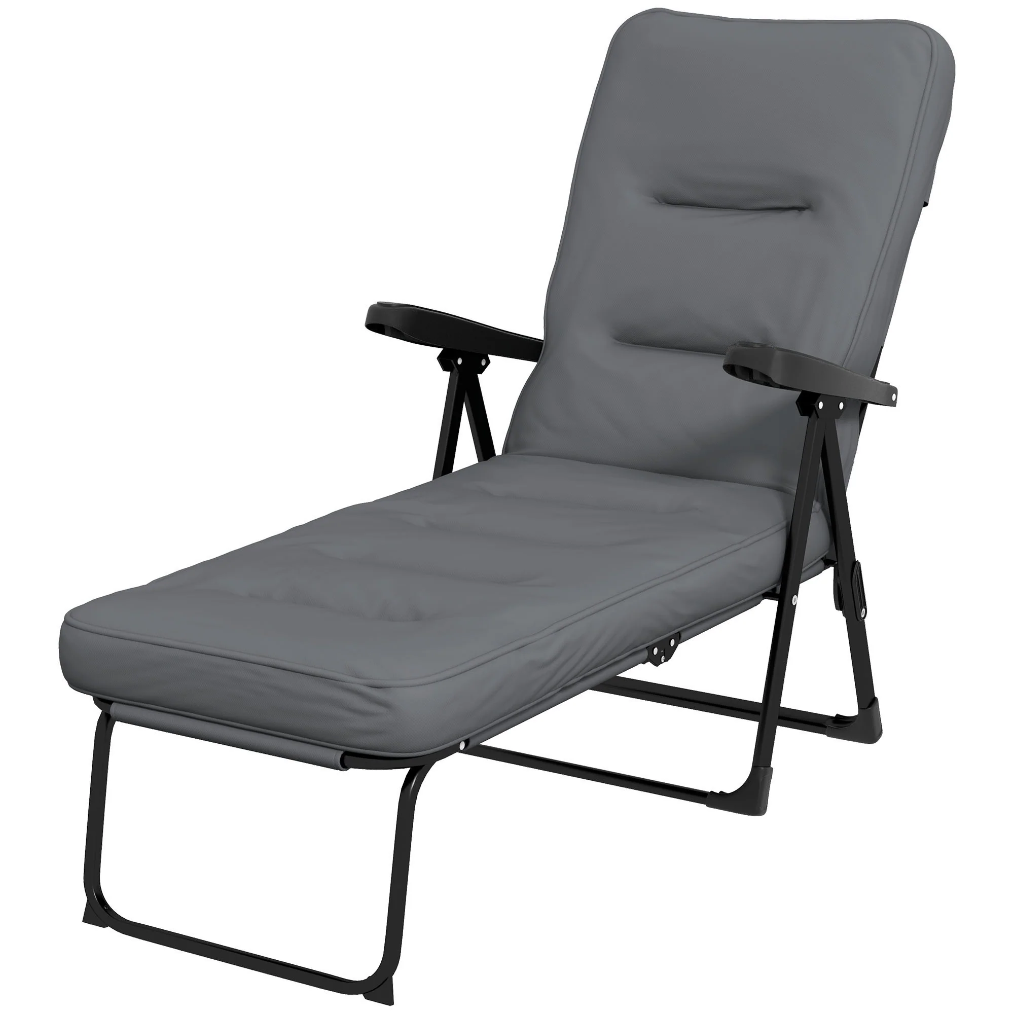 Outdoor Folding Reclining Lounge Chair with Padded Cushion Recline Back & Footrest, Light Grey - Image 2