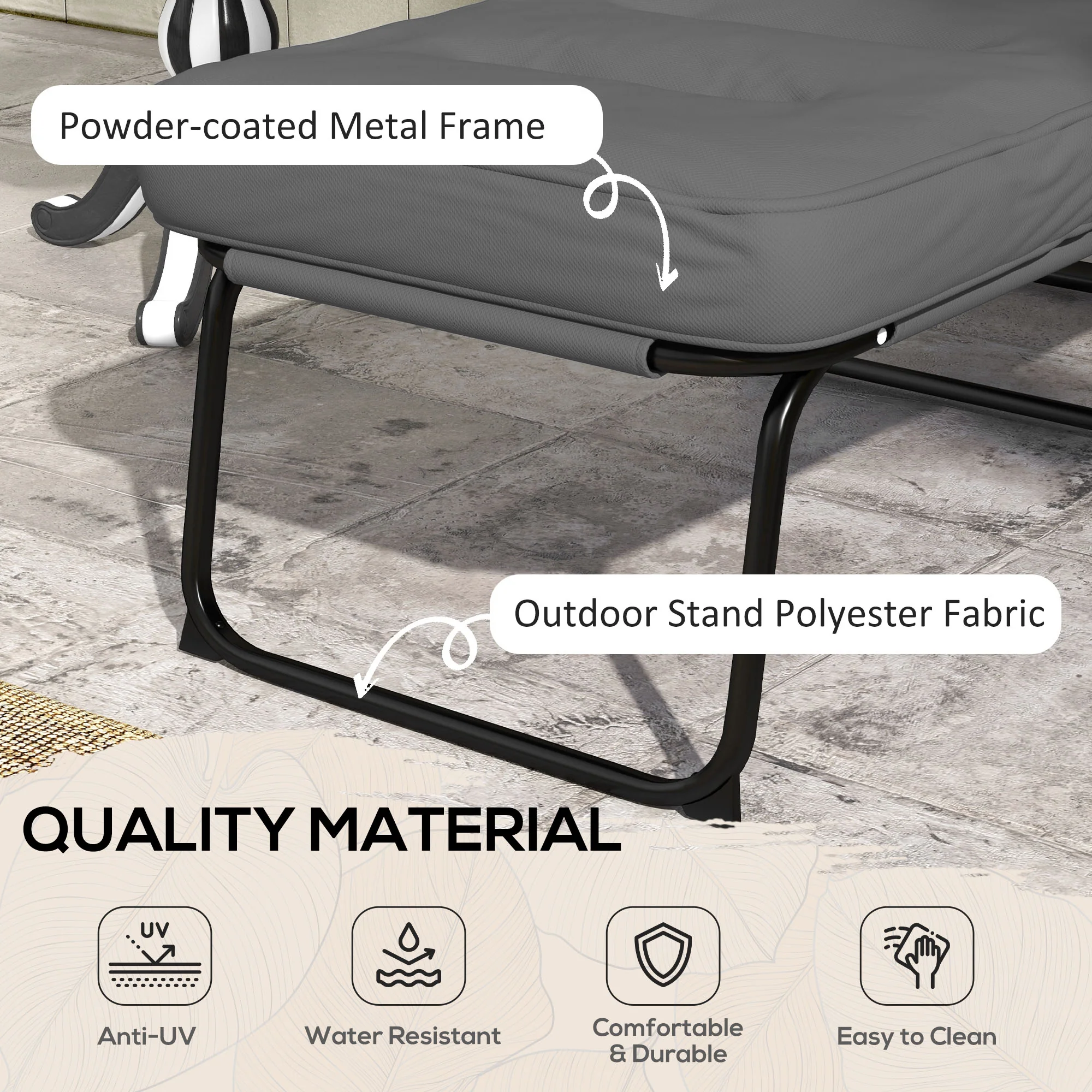 Outdoor Folding Reclining Lounge Chair with Padded Cushion Recline Back & Footrest, Light Grey - Image 6