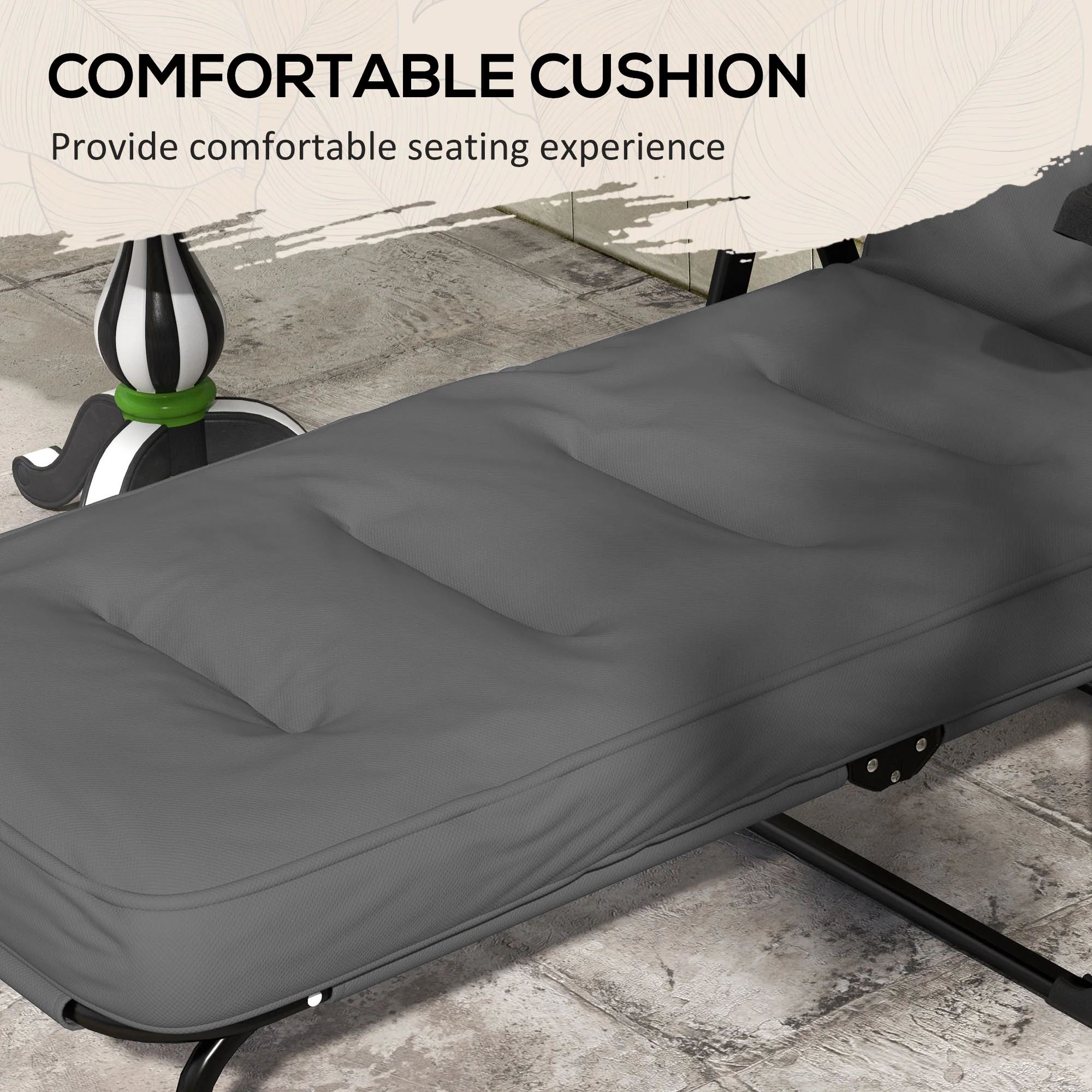 Outdoor Folding Reclining Lounge Chair with Padded Cushion Recline Back & Footrest, Light Grey - Image 8