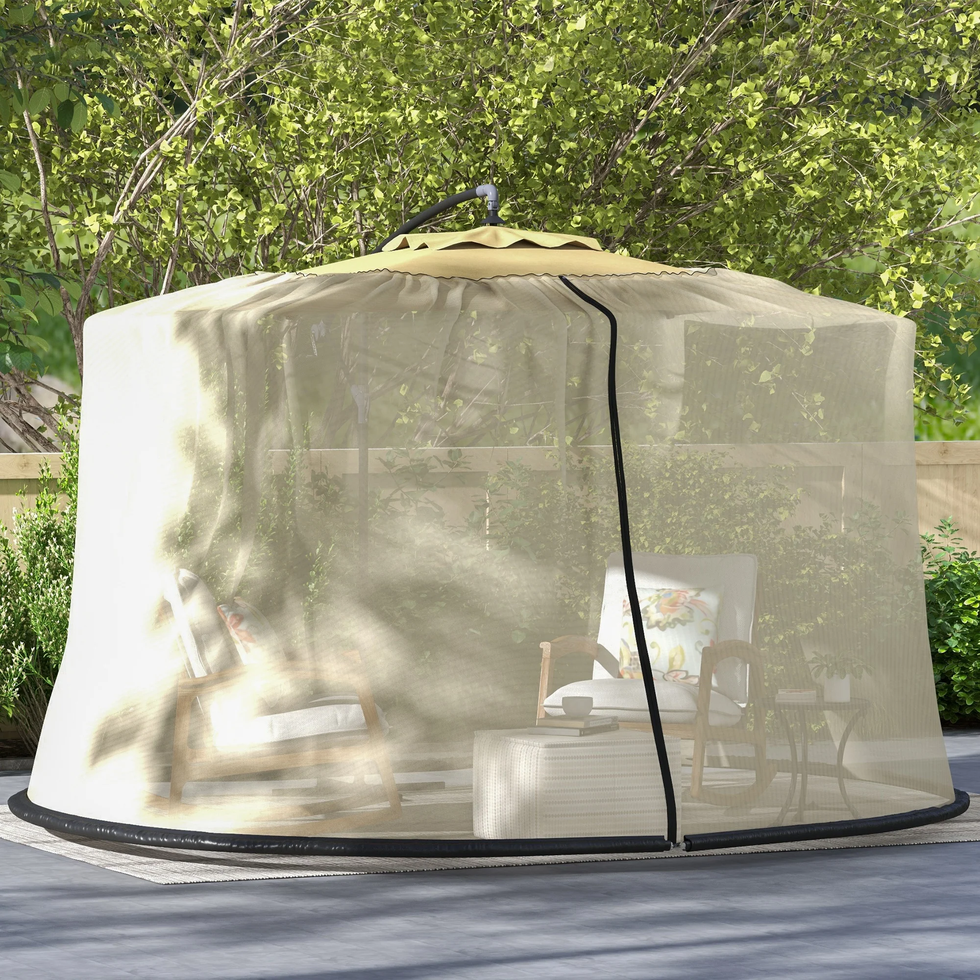 7.5FT Umbrella Mosquito Net with Zippered Door, Beige - Image 4